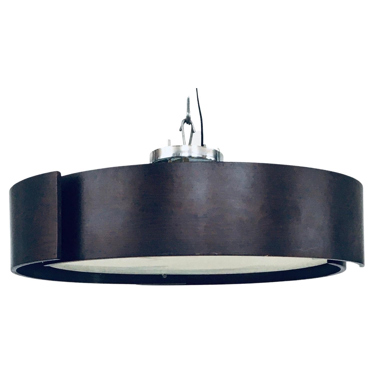1980s Postmodern Design XL Round Bentwood & Marble Pendant Lamp