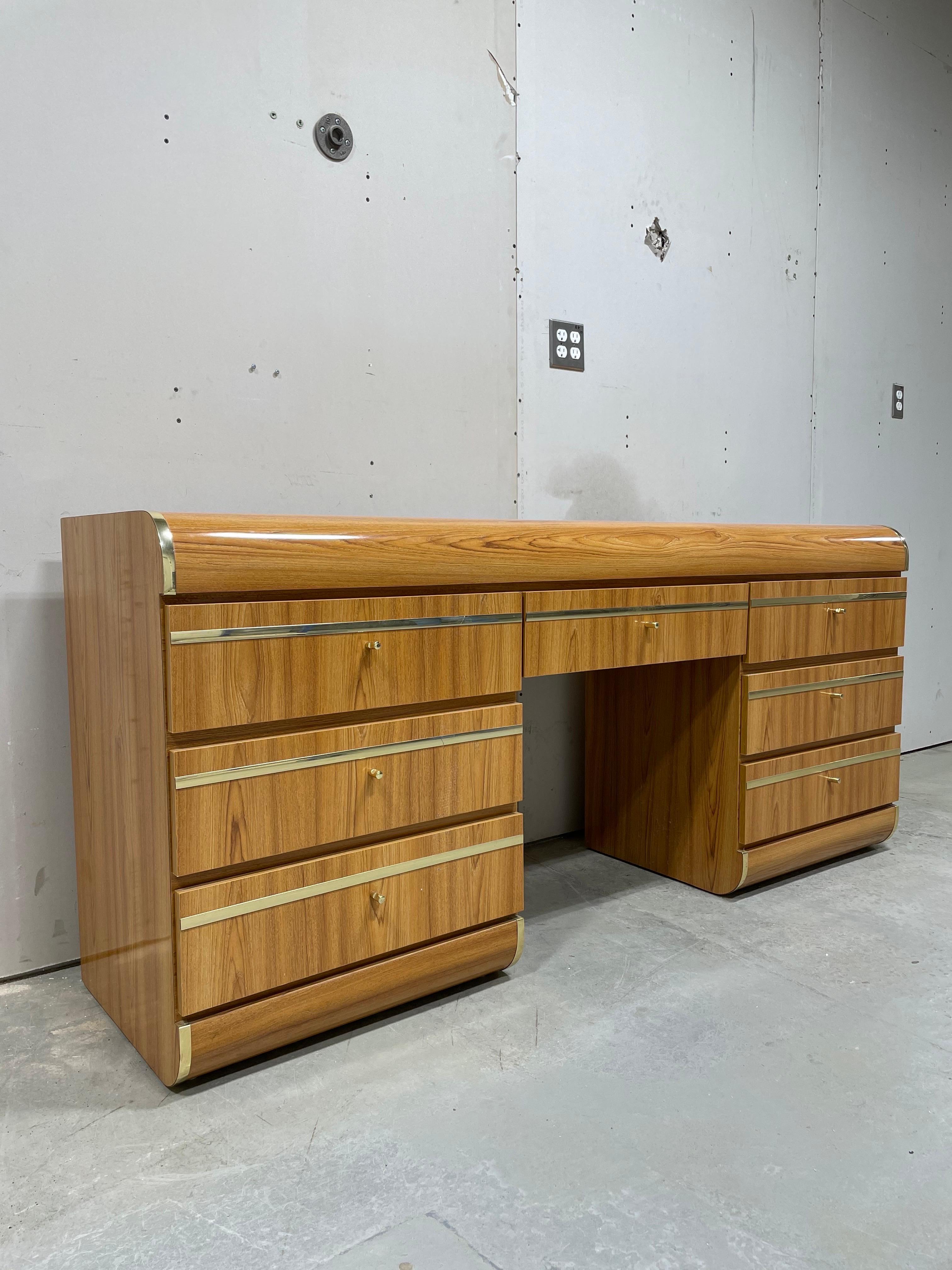 Post-Modern 1980s, Postmodern Waterfall Dresser with Lighted Mirror For Sale