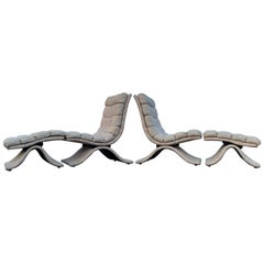 1980s Postmodern Drexel Scoop Lounge Chair & Foot Stool-A Pair
