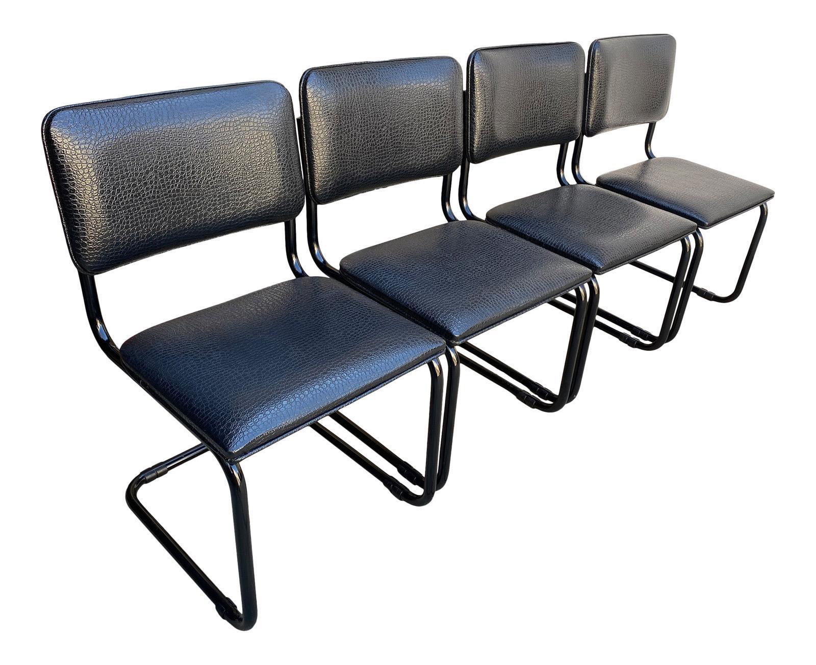 1980s Postmodern Faux Alligator Cantilever Dining Chairs Set of 4 In Good Condition For Sale In Bensalem, PA