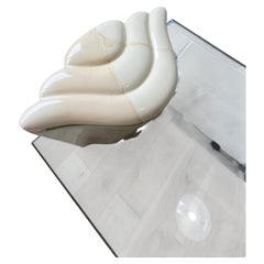 1980s Postmodern Faux Marble Pedestal Console Table with Glass Top