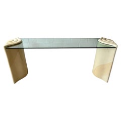 1980s Postmodern Faux Marble Pedestal Console Table with Glass Top