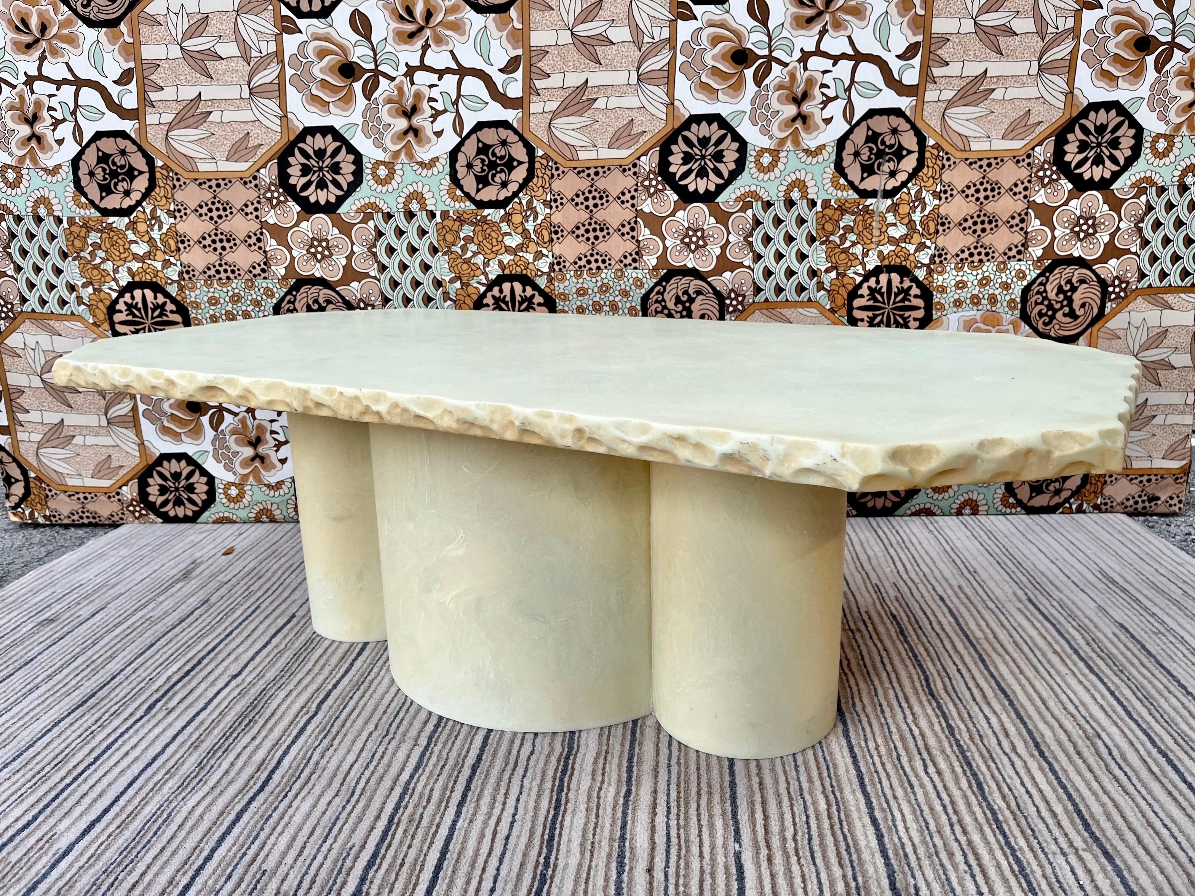 Post-Modern 1980s Postmodern Faux Marble Resin Handcrafted Coffee Table For Sale