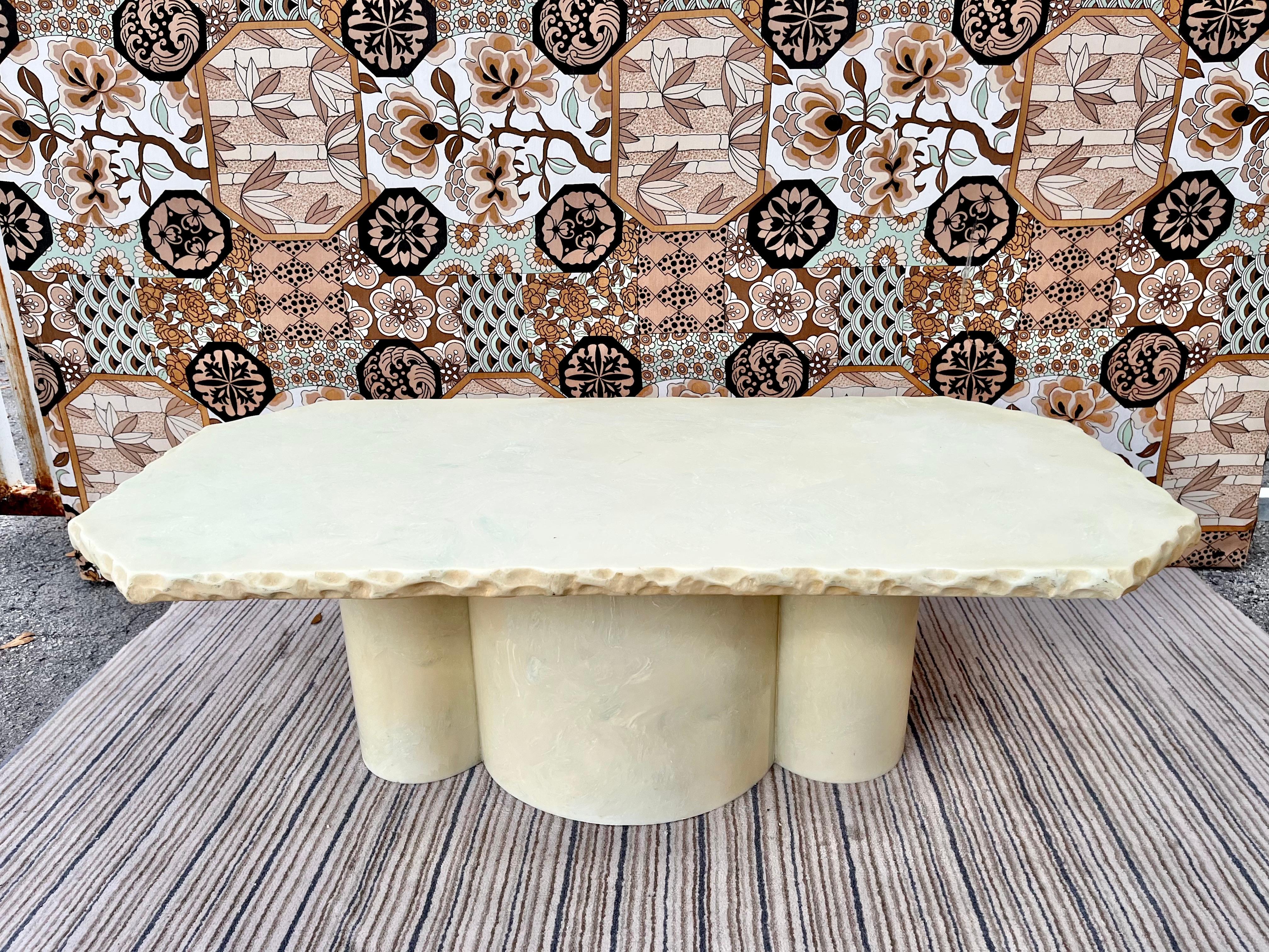 1980s Postmodern Faux Marble Resin Handcrafted Coffee Table For Sale 1