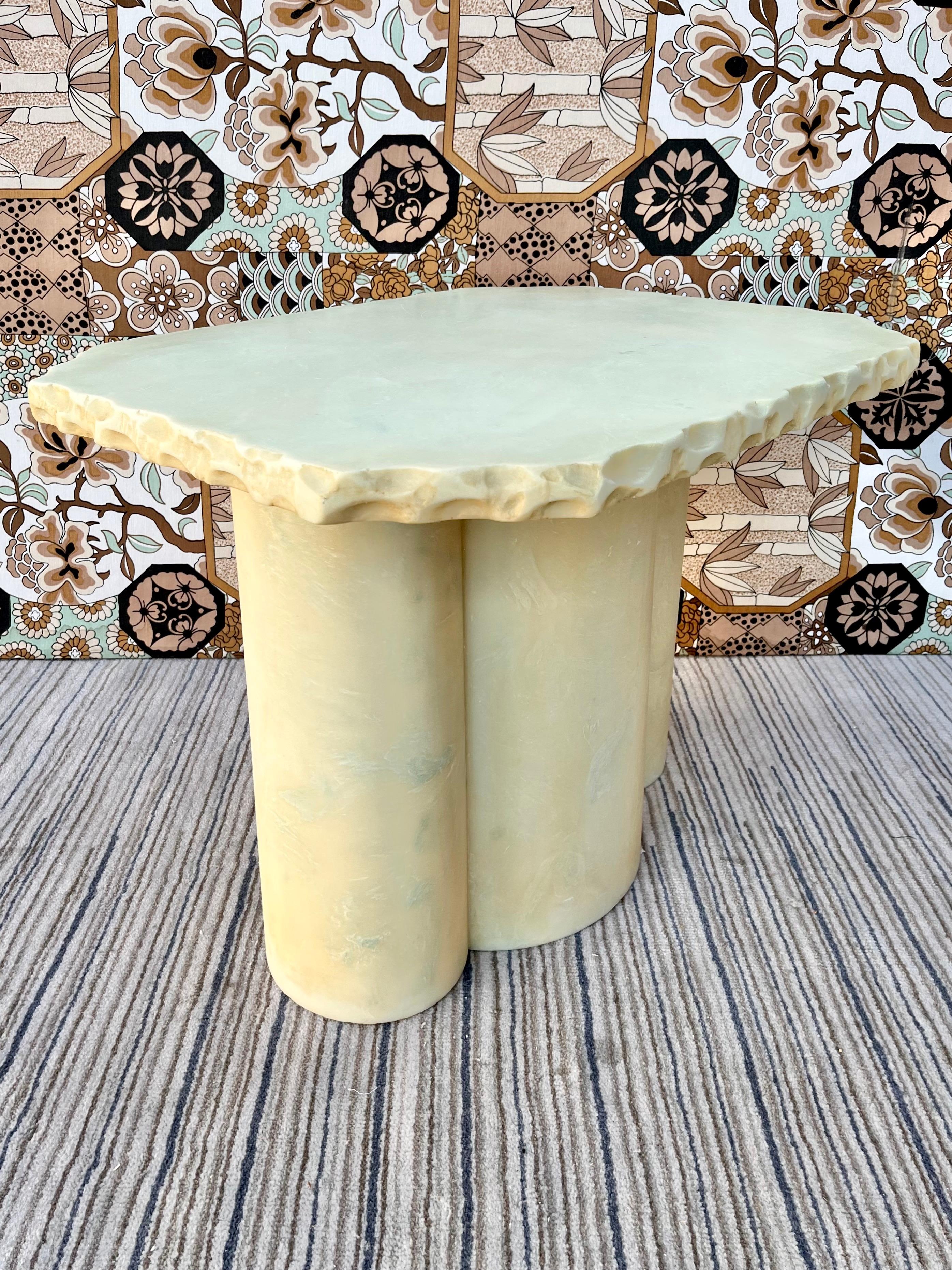 American 1980s Postmodern Faux Marble Resin Handcrafted Side Table For Sale