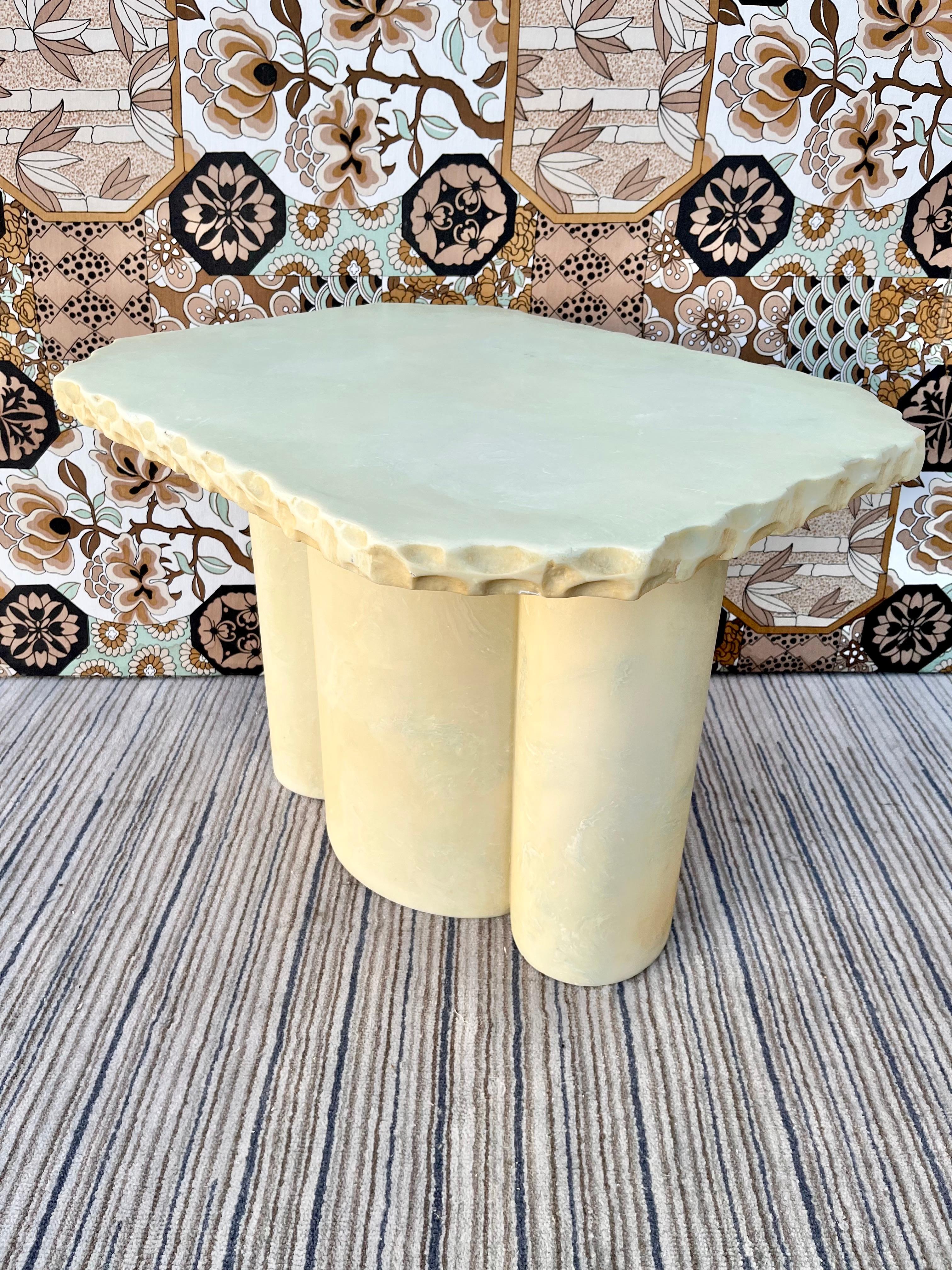 Late 20th Century 1980s Postmodern Faux Marble Resin Handcrafted Side Table For Sale