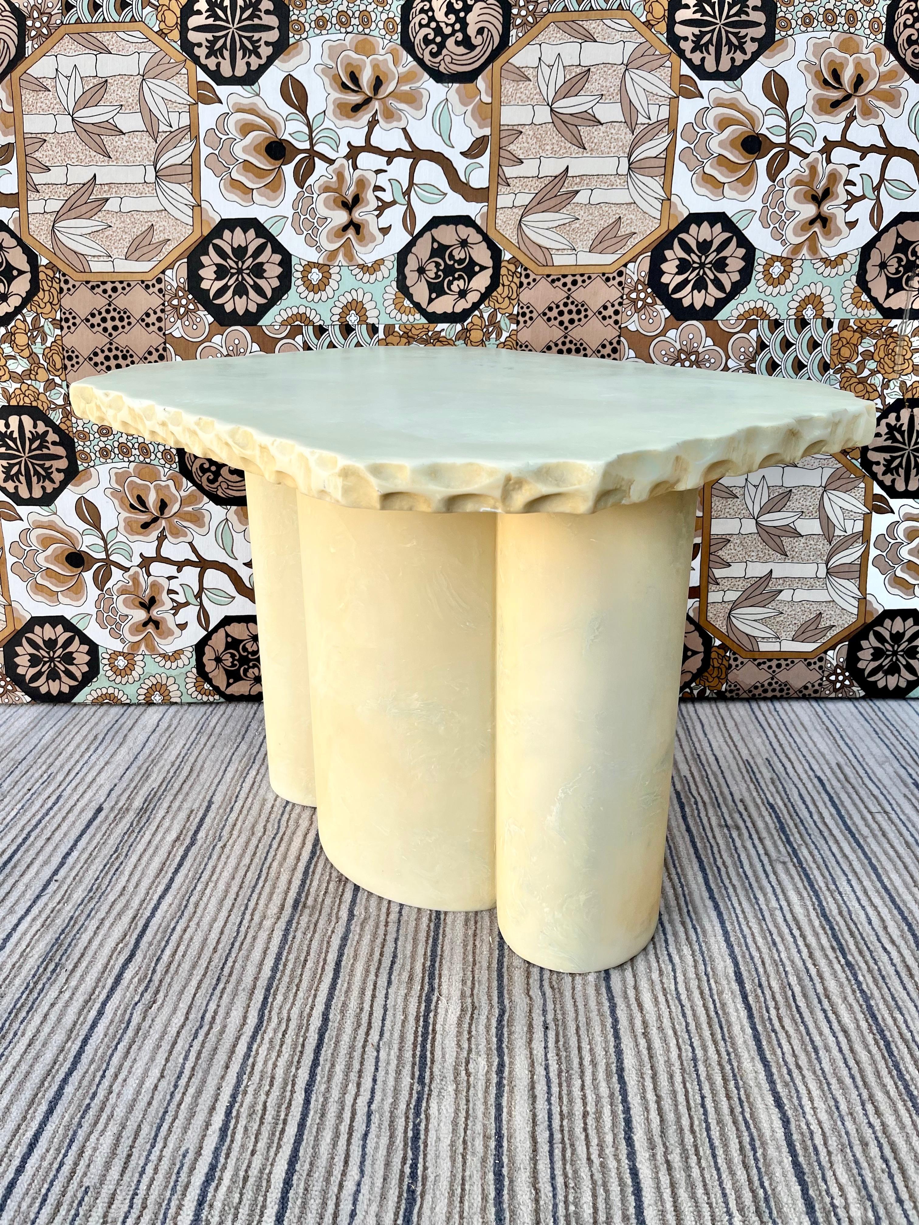 1980s Postmodern Faux Marble Resin Handcrafted Side Table For Sale 1