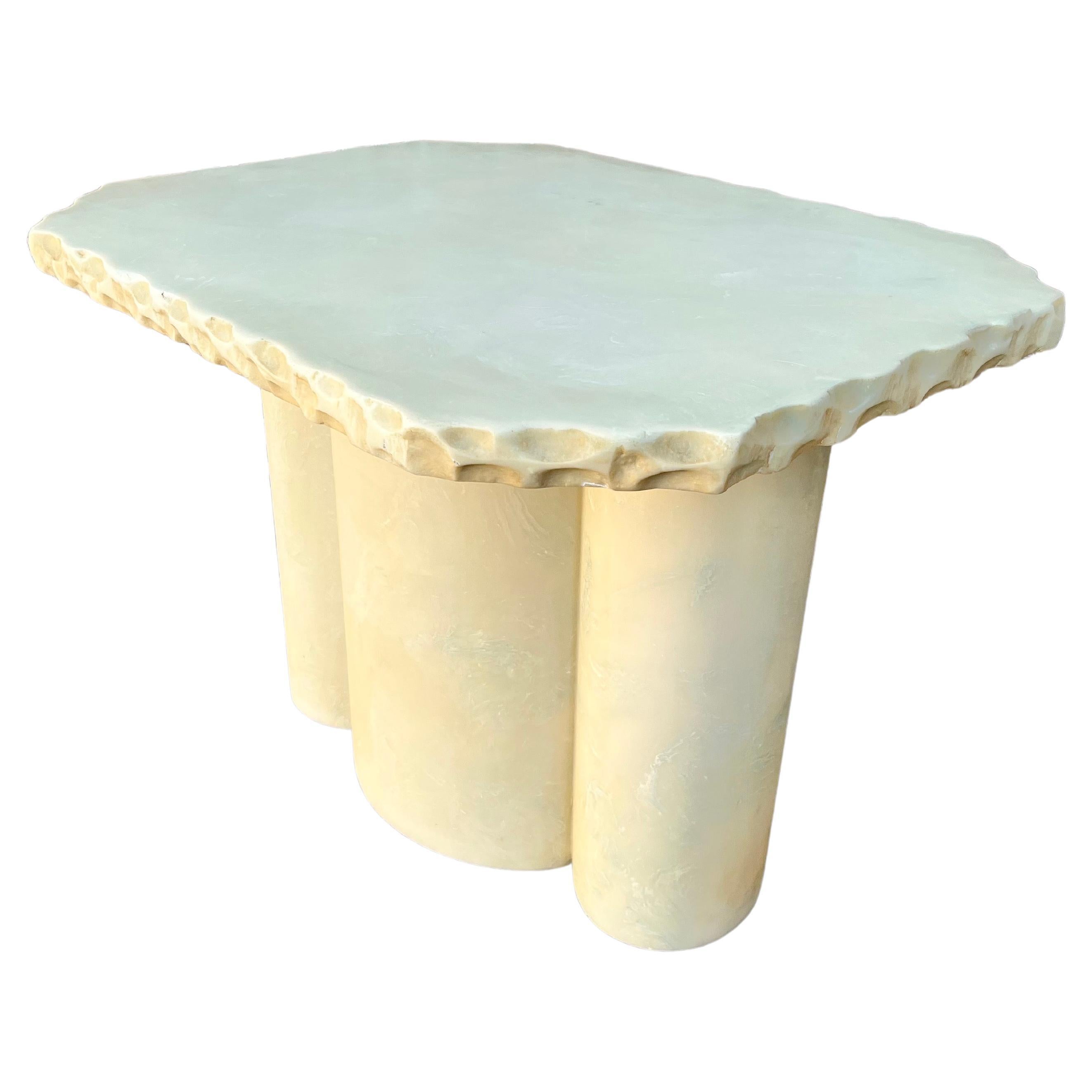 1980s Postmodern Faux Marble Resin Handcrafted Side Table