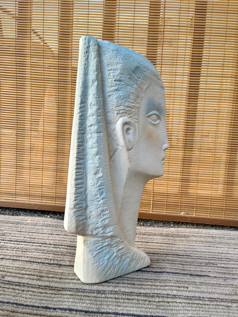 1980s Postmodern Female Face Ceramic Sculpture in the Austin
