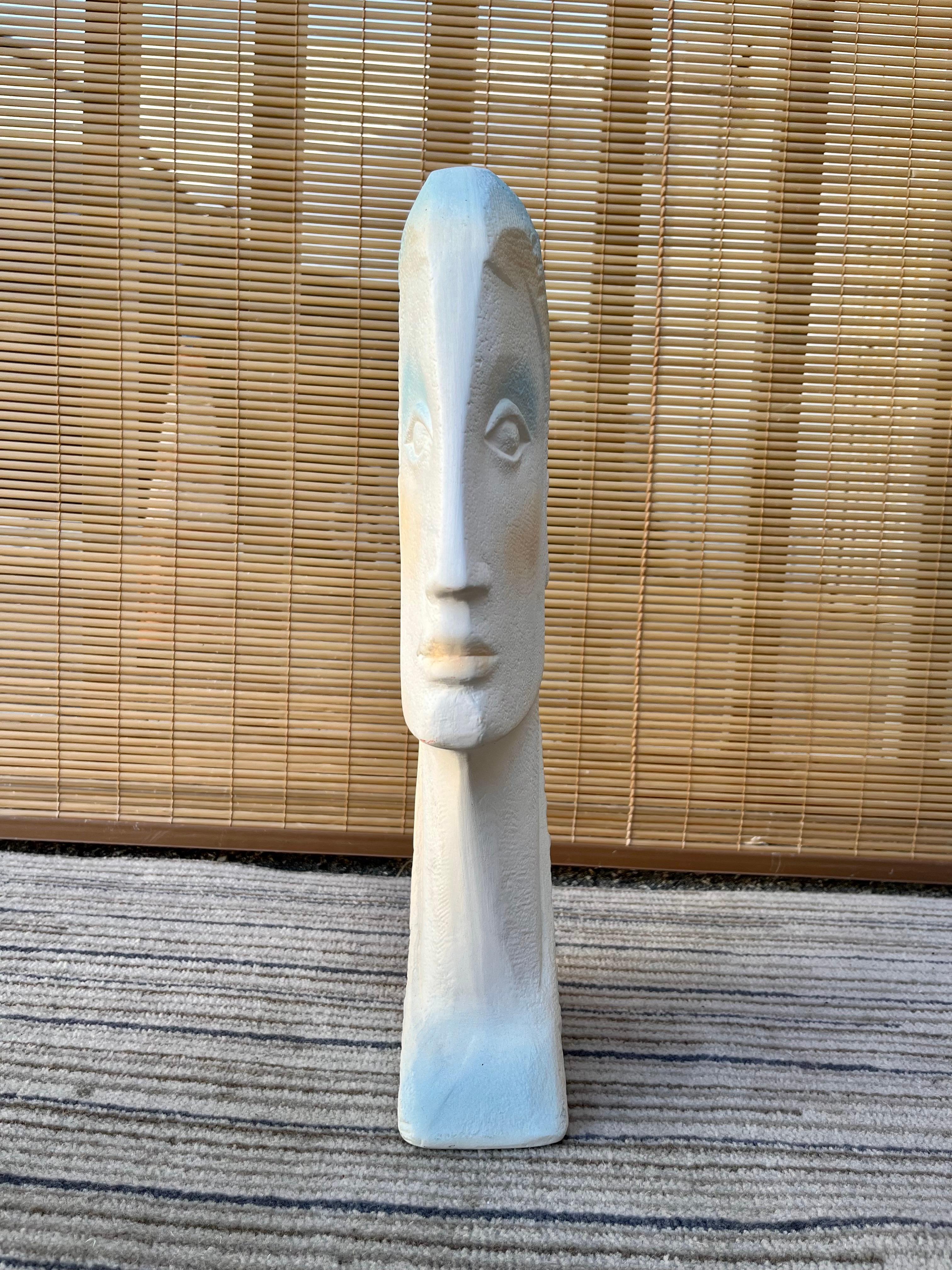 1980s Postmodern Female Face Ceramic Sculpture in the Austin Productions Style In Good Condition For Sale In Miami, FL