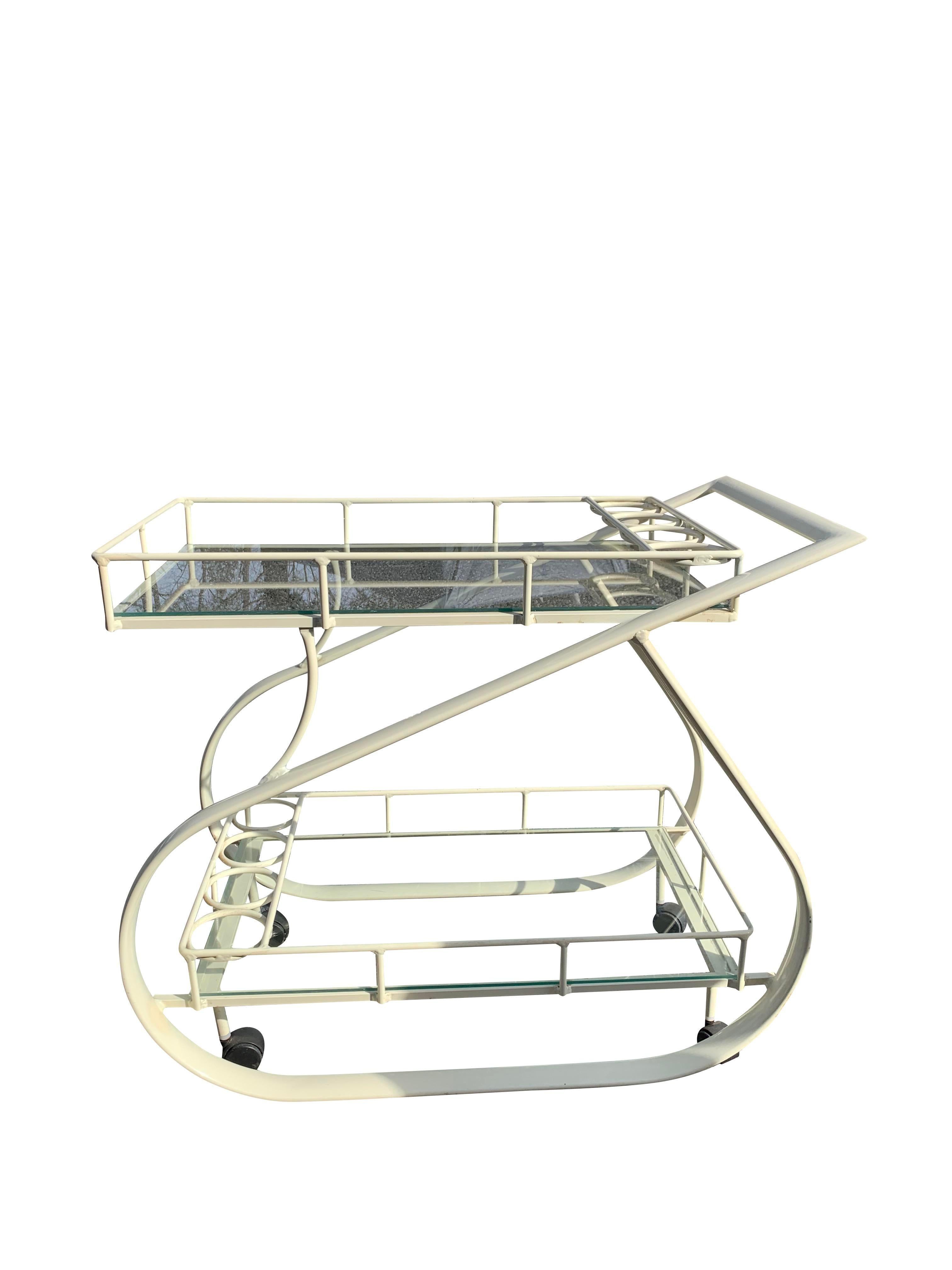 Modern 1980s Postmodern Form Bar or Tea Serving Cart in White