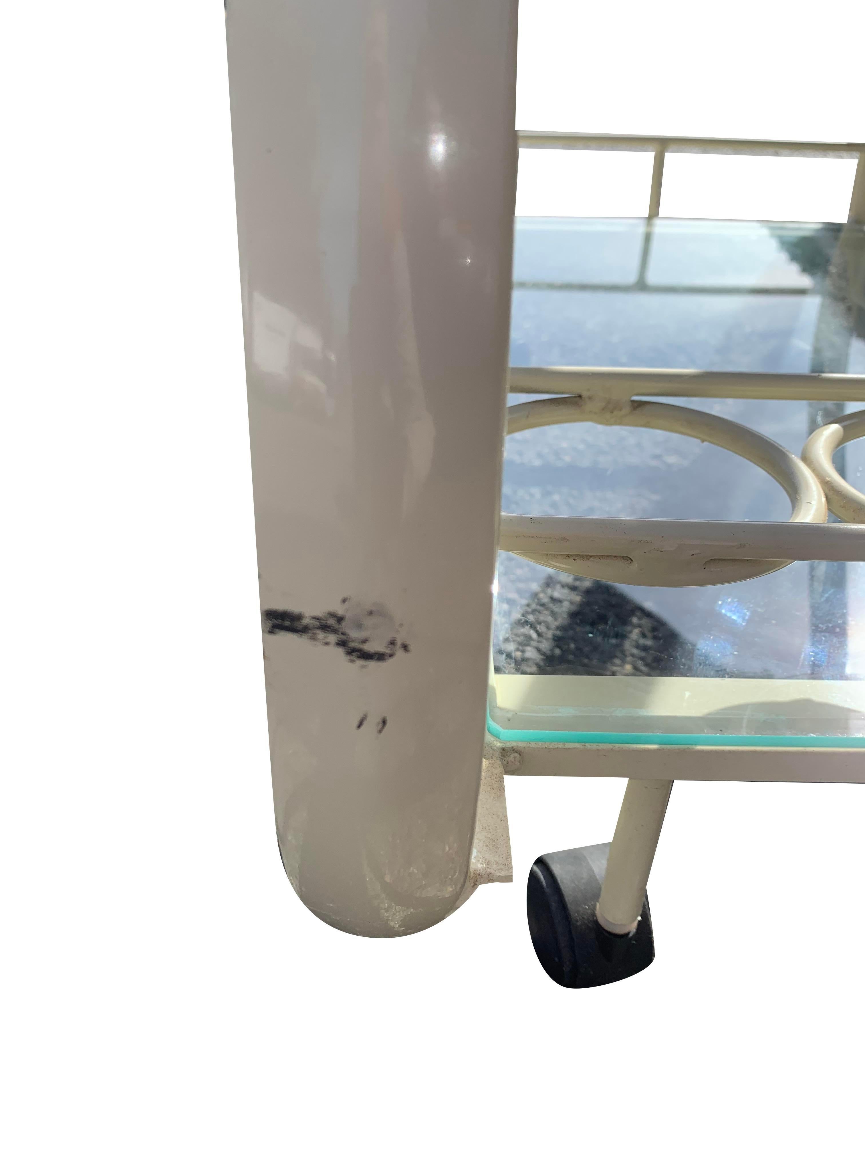 Metal 1980s Postmodern Form Bar or Tea Serving Cart in White