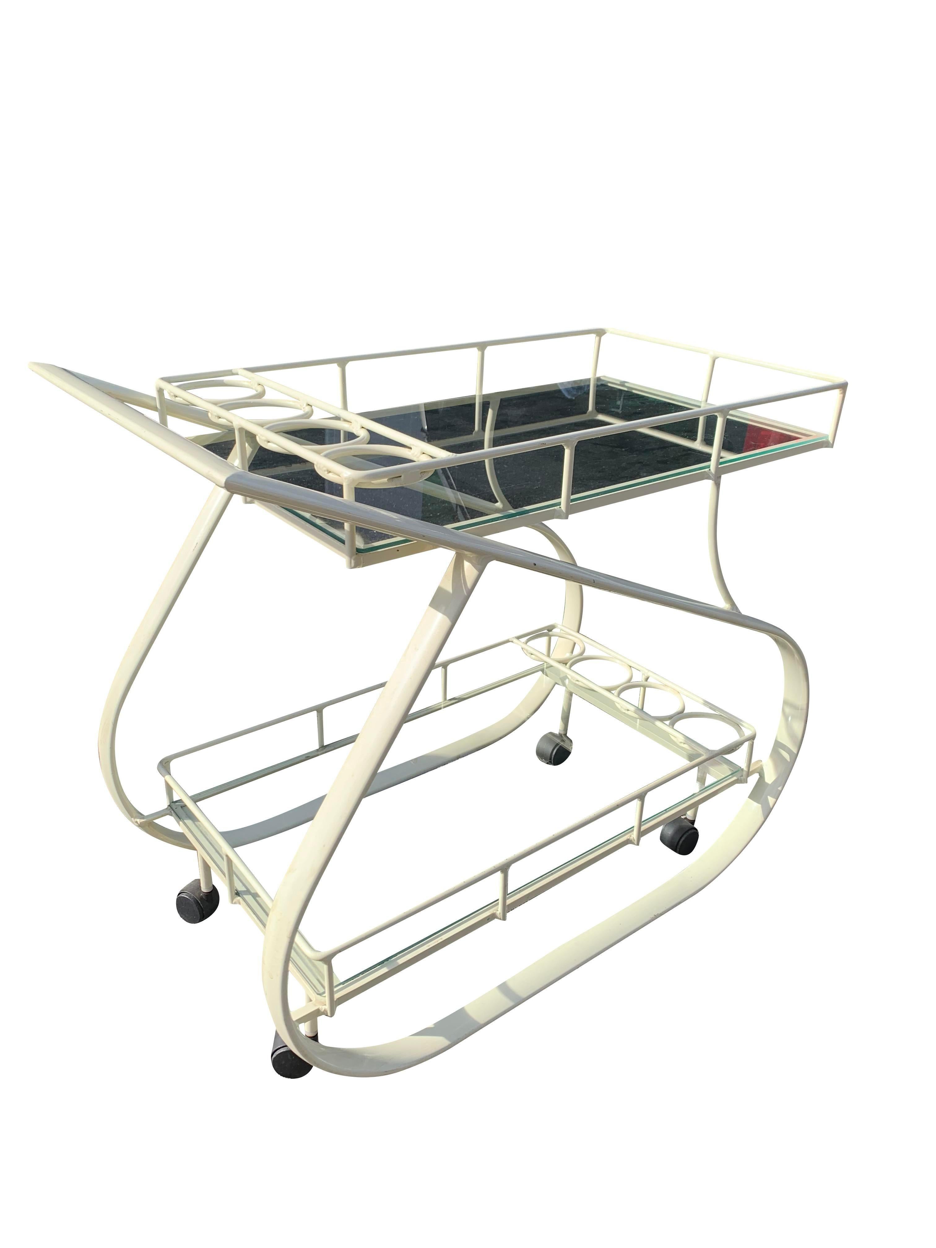 1980s Postmodern Form Bar or Tea Serving Cart in White 1