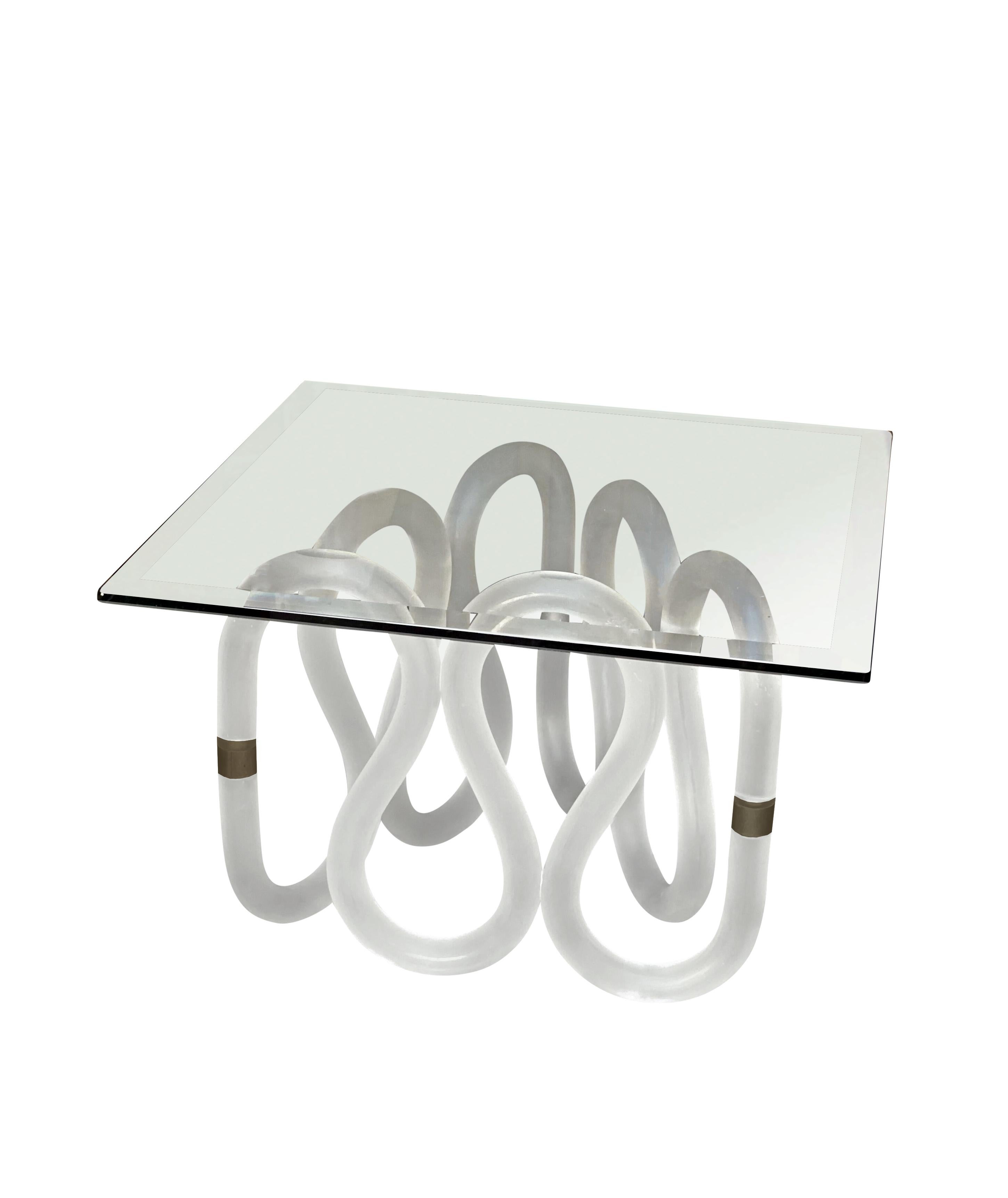 Post-Modern 1980s Postmodern Frosted Lucite and Glass Sculptural Table