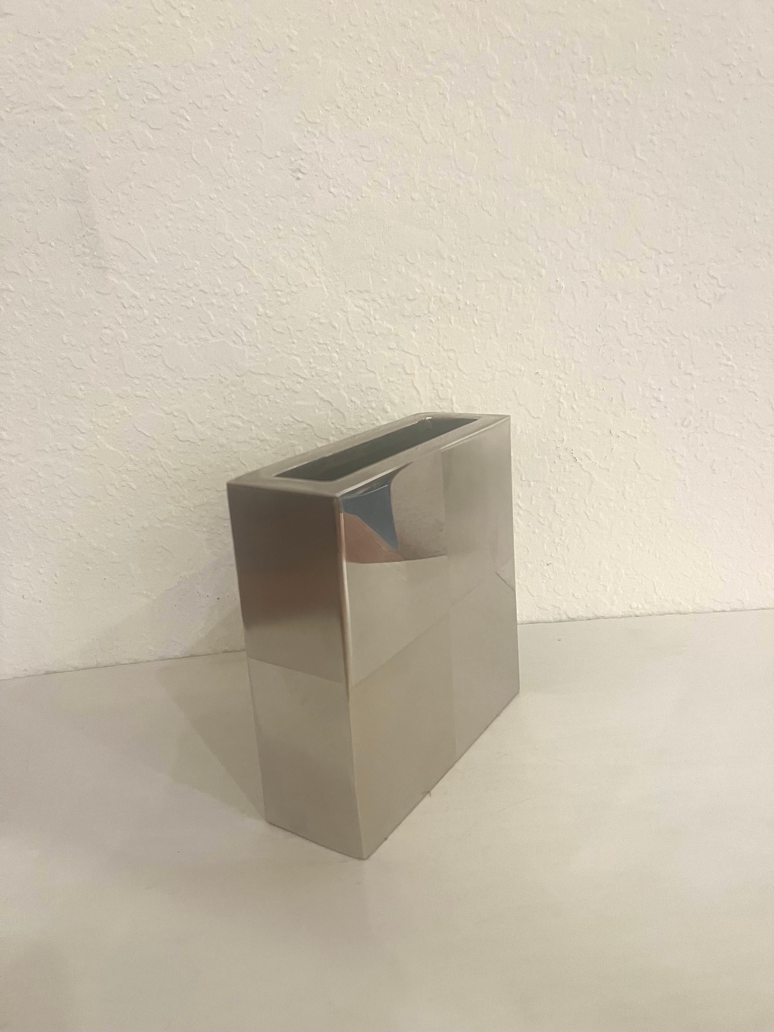 1980's Postmodern Geometric Bud Vase in Stainless Steel In Good Condition For Sale In San Diego, CA