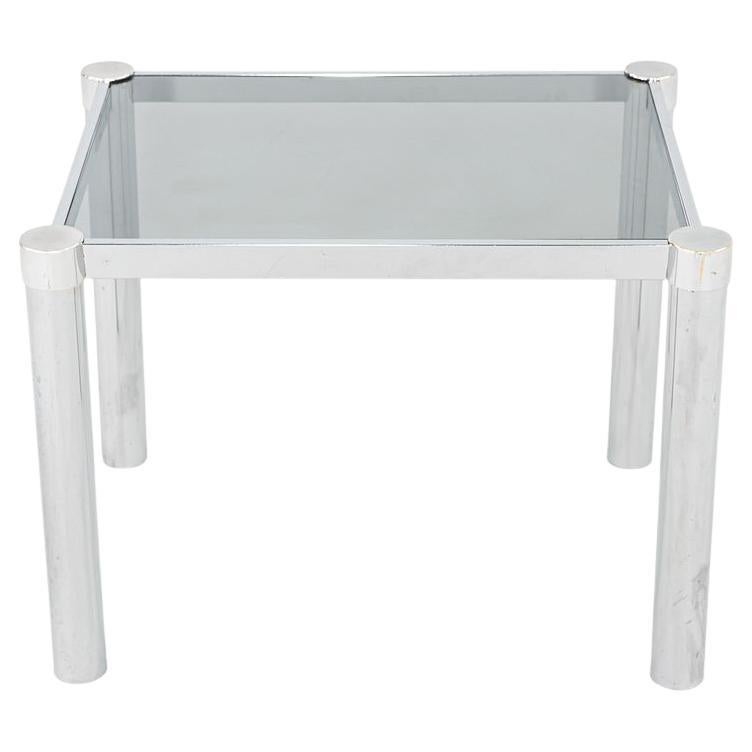 1980s Postmodern Glass and Chrome Side / End Table 21x27x21 Inches