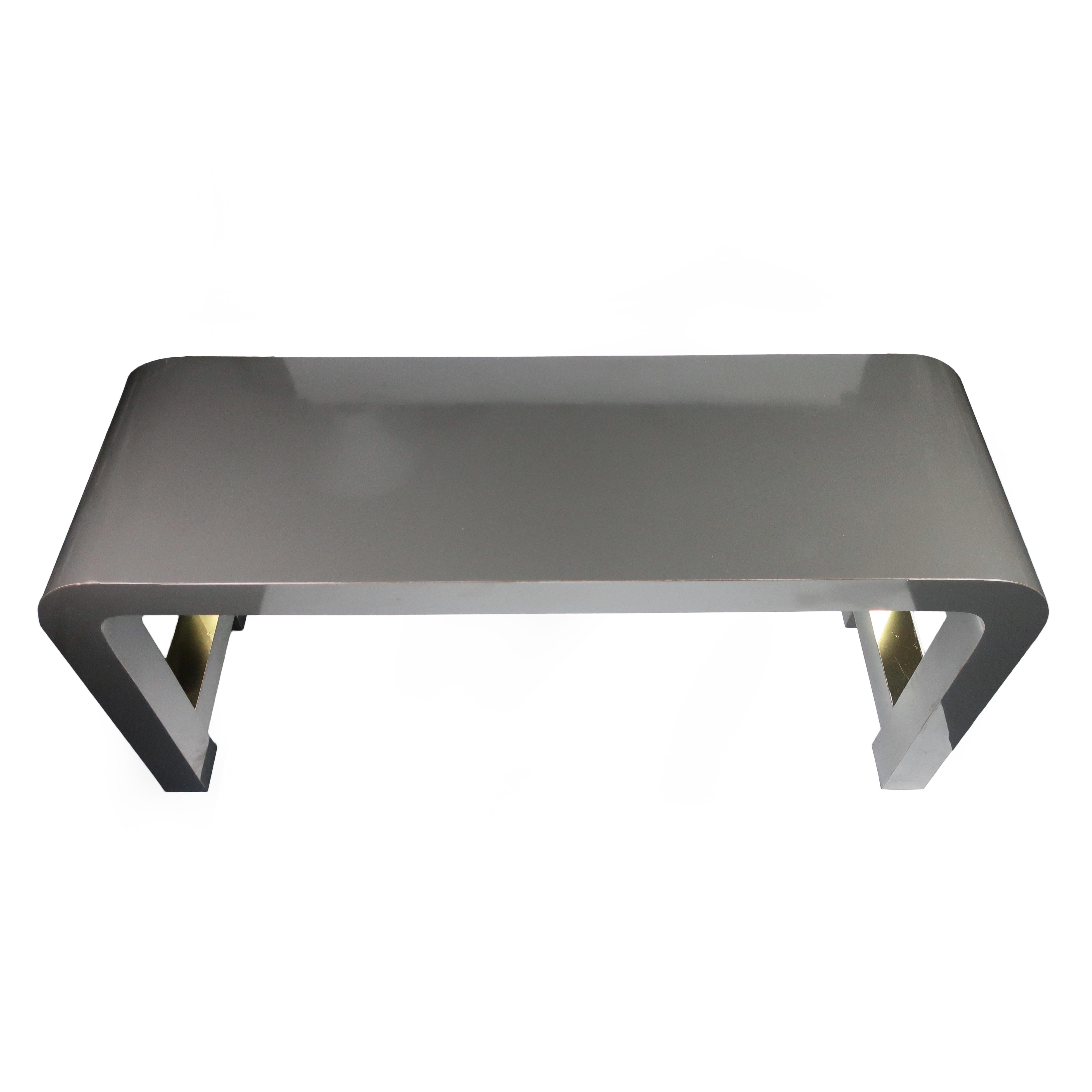 1980s Postmodern Gray and Brass Laminate Waterfall Console Table In Good Condition In Brooklyn, NY