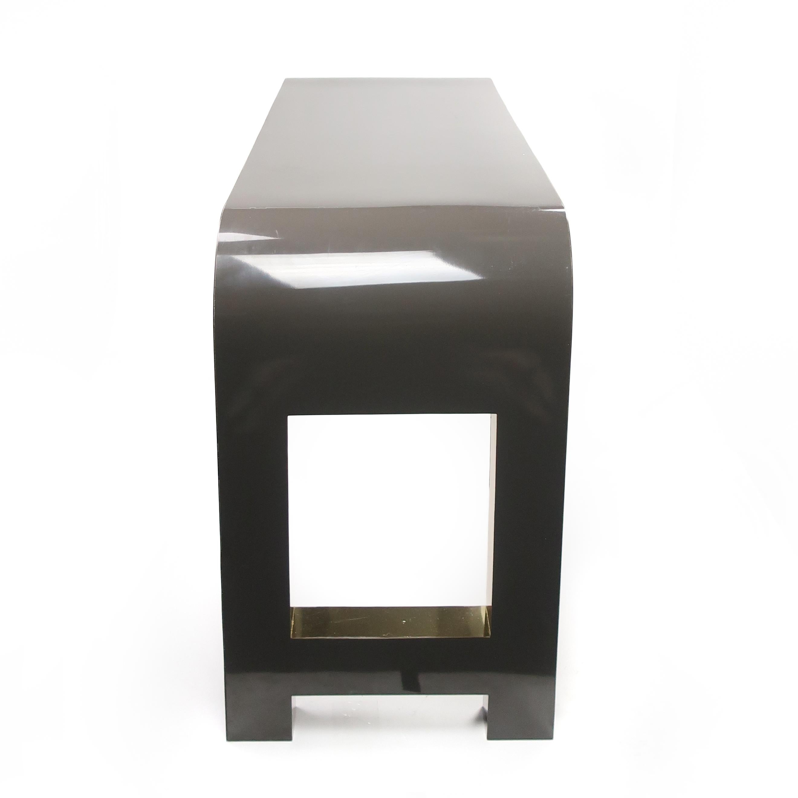 1980s Postmodern Gray and Brass Laminate Waterfall Console Table 4