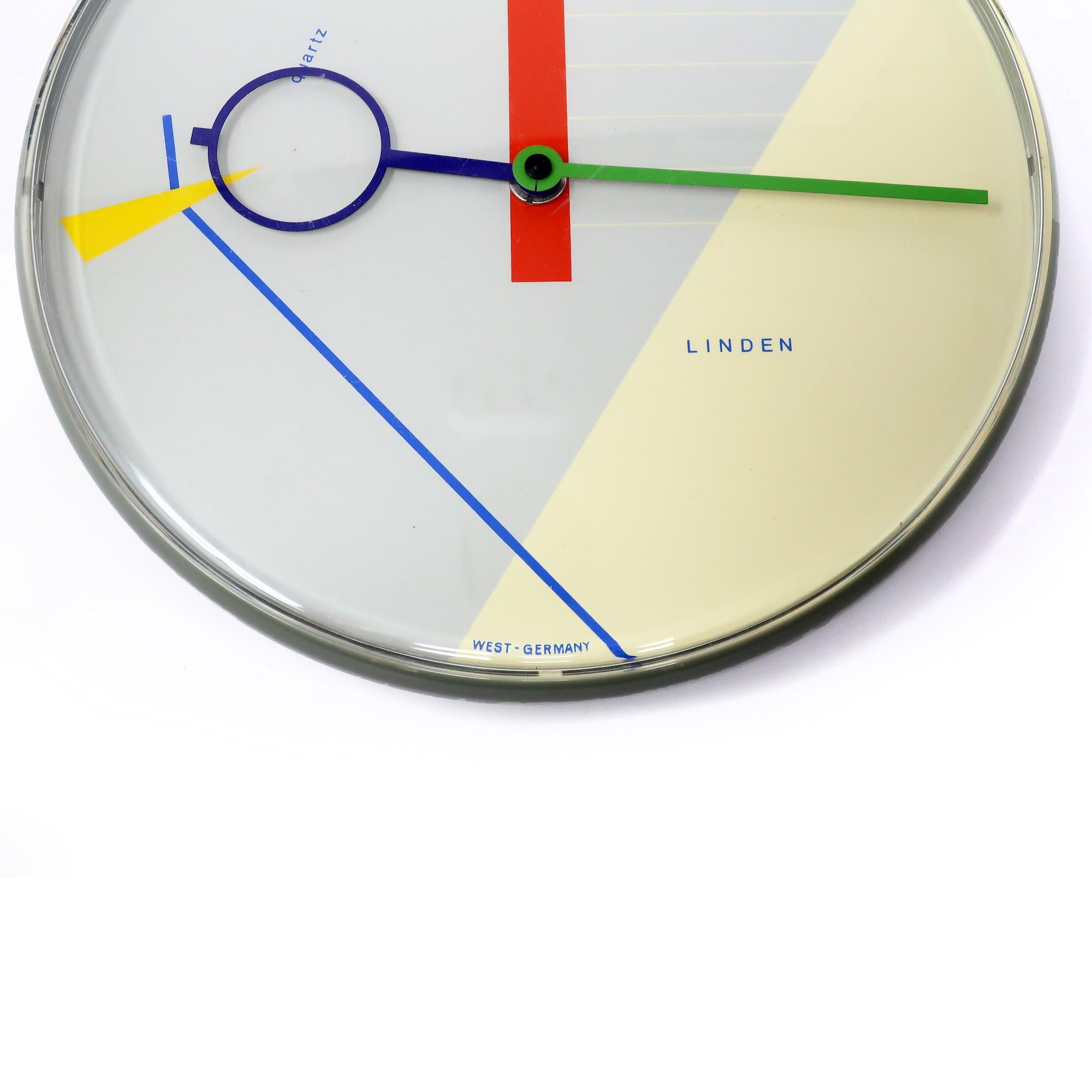 1980s Postmodern Gray Wall Clock by Linden In Good Condition In Brooklyn, NY