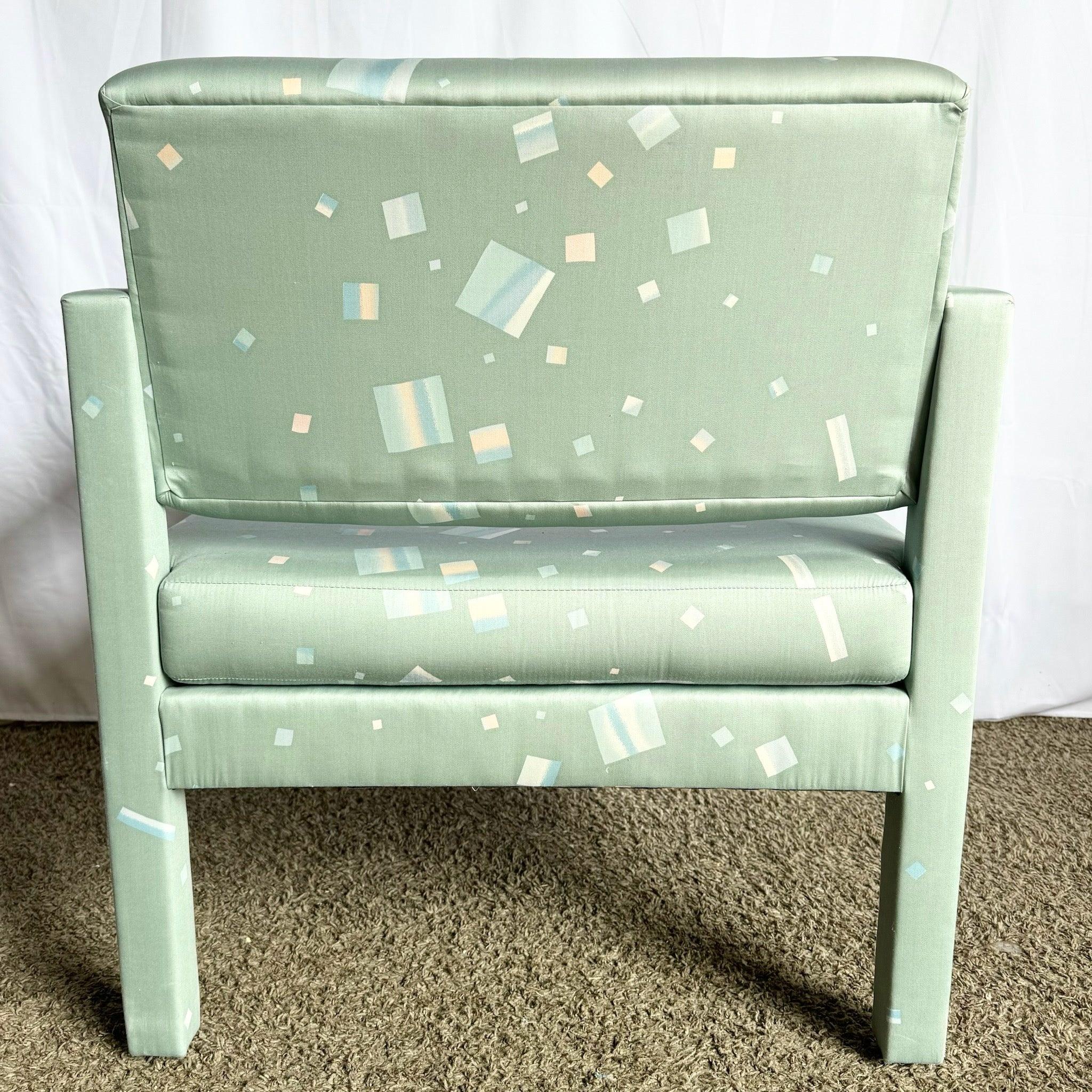 1980s Postmodern Green Blue and Pink Parsons Lounge Chair For Sale 1