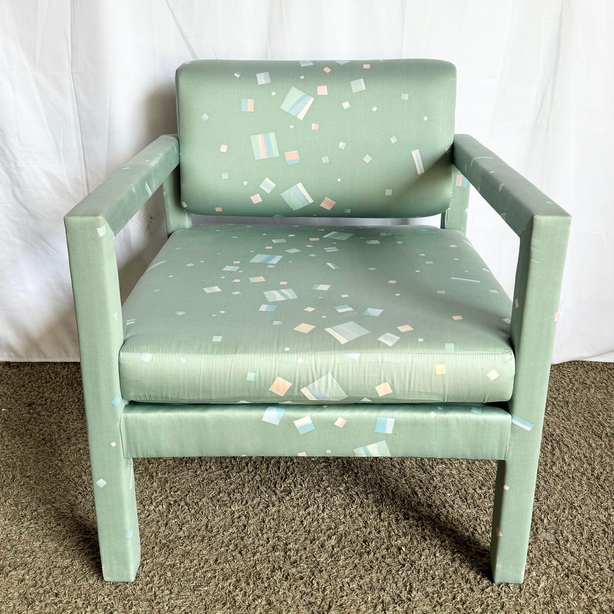 1980s Postmodern Green Blue and Pink Parsons Lounge Chair For Sale 3