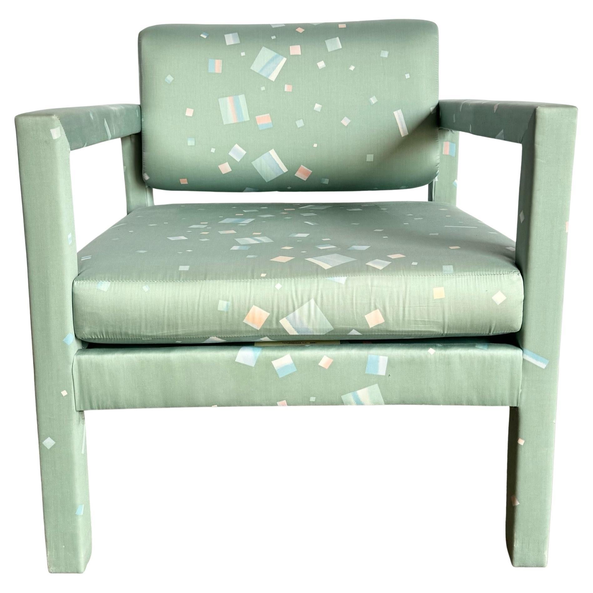 1980s Postmodern Green Blue and Pink Parsons Lounge Chair