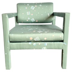 1980s Postmodern Green Blue and Pink Parsons Lounge Chair