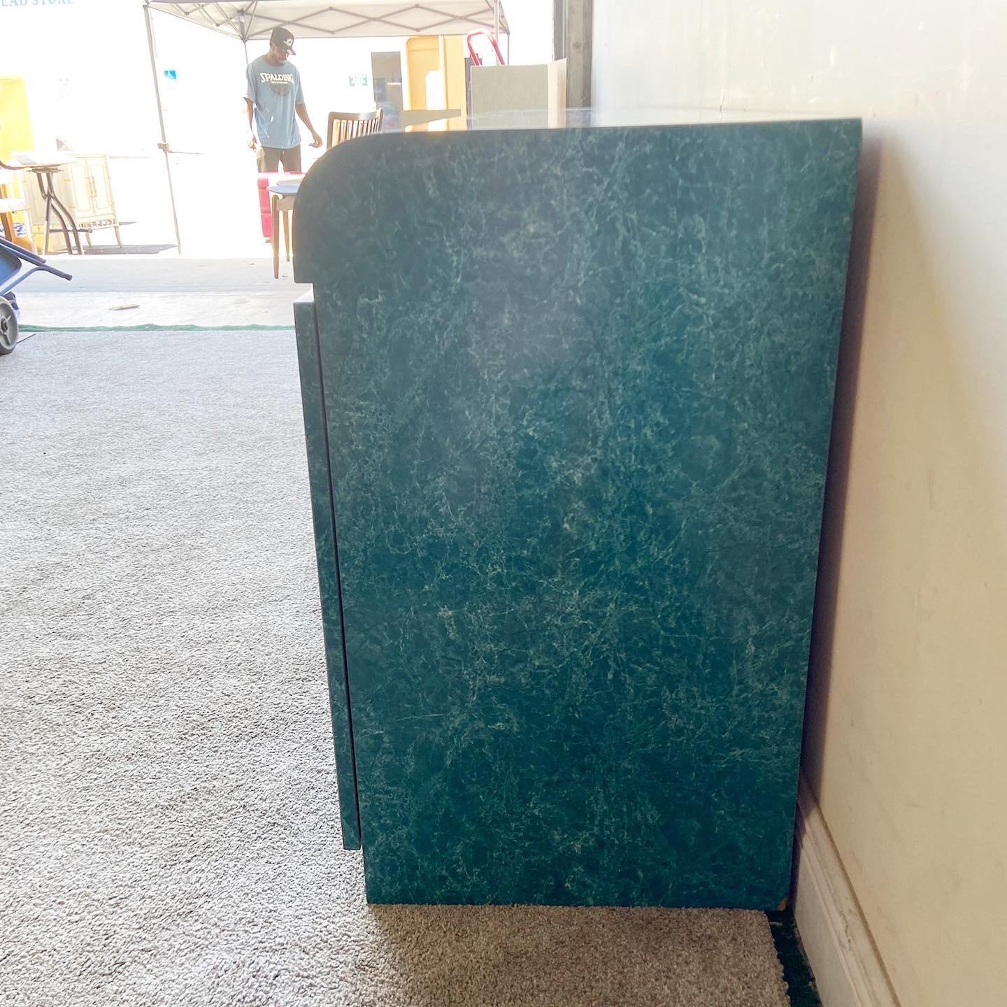 Late 20th Century 1980s, Postmodern Green Faux Marble Laminate Credenza with Gold Trim