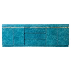 1980s, Postmodern Green Faux Marble Laminate Credenza with Gold Trim