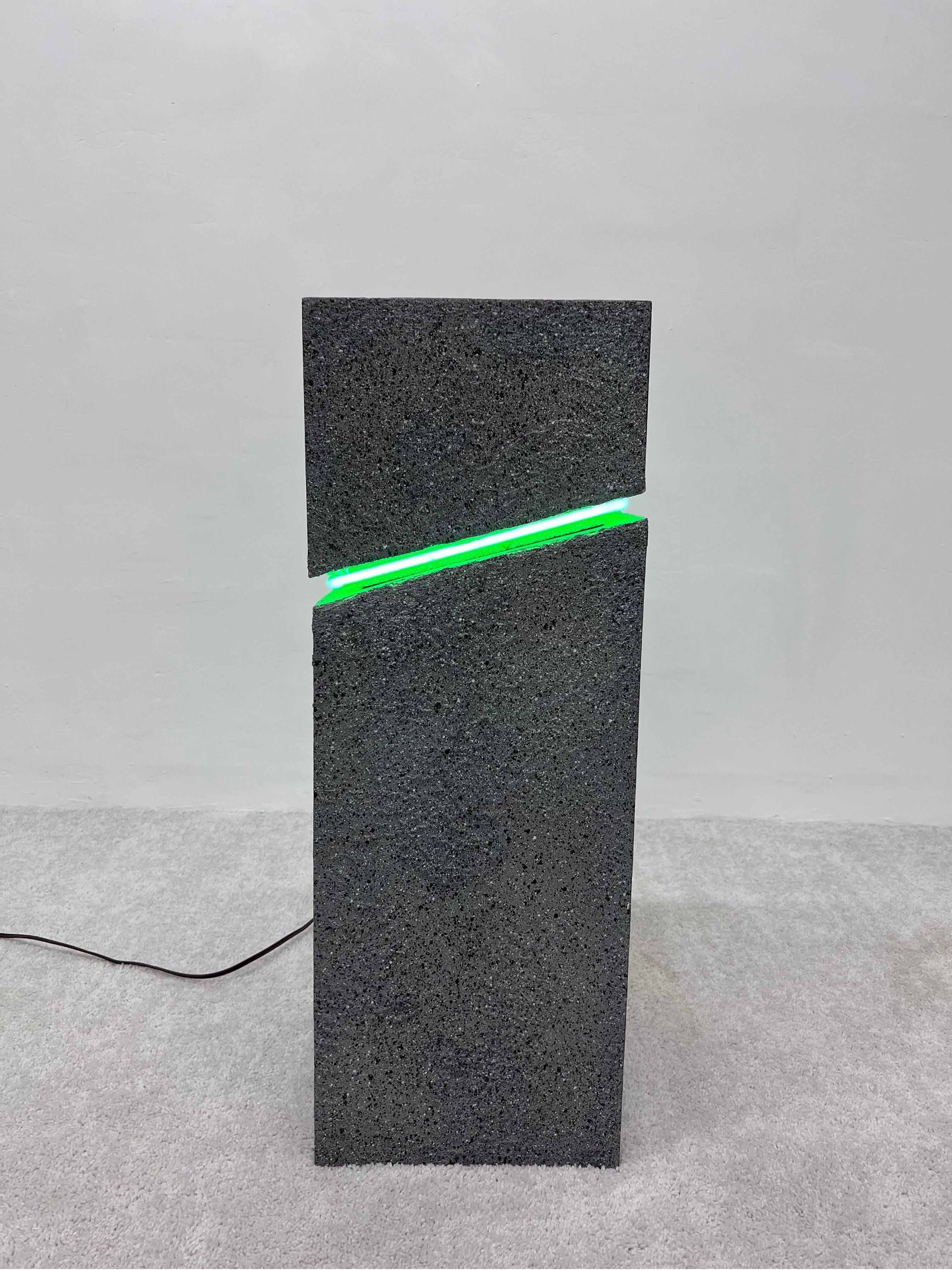 1980s Postmodern Green Neon and Splatter Paint Pedestal Table 1