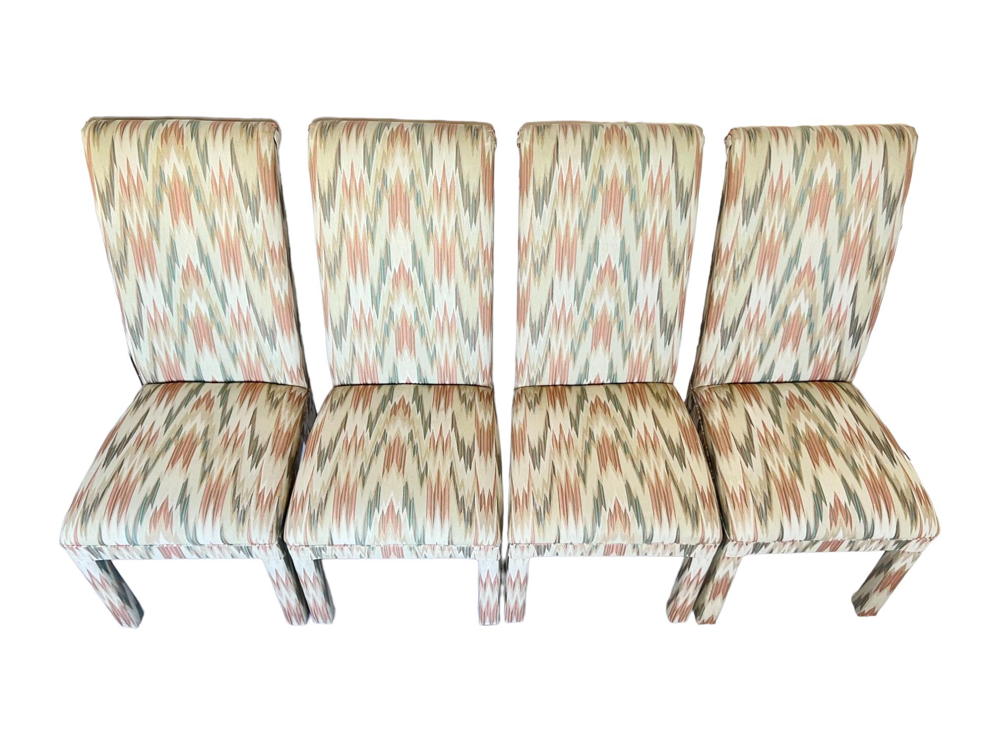 Post-Modern 1980s Postmodern High Back Parsons Chairs, Set of 4 For Sale