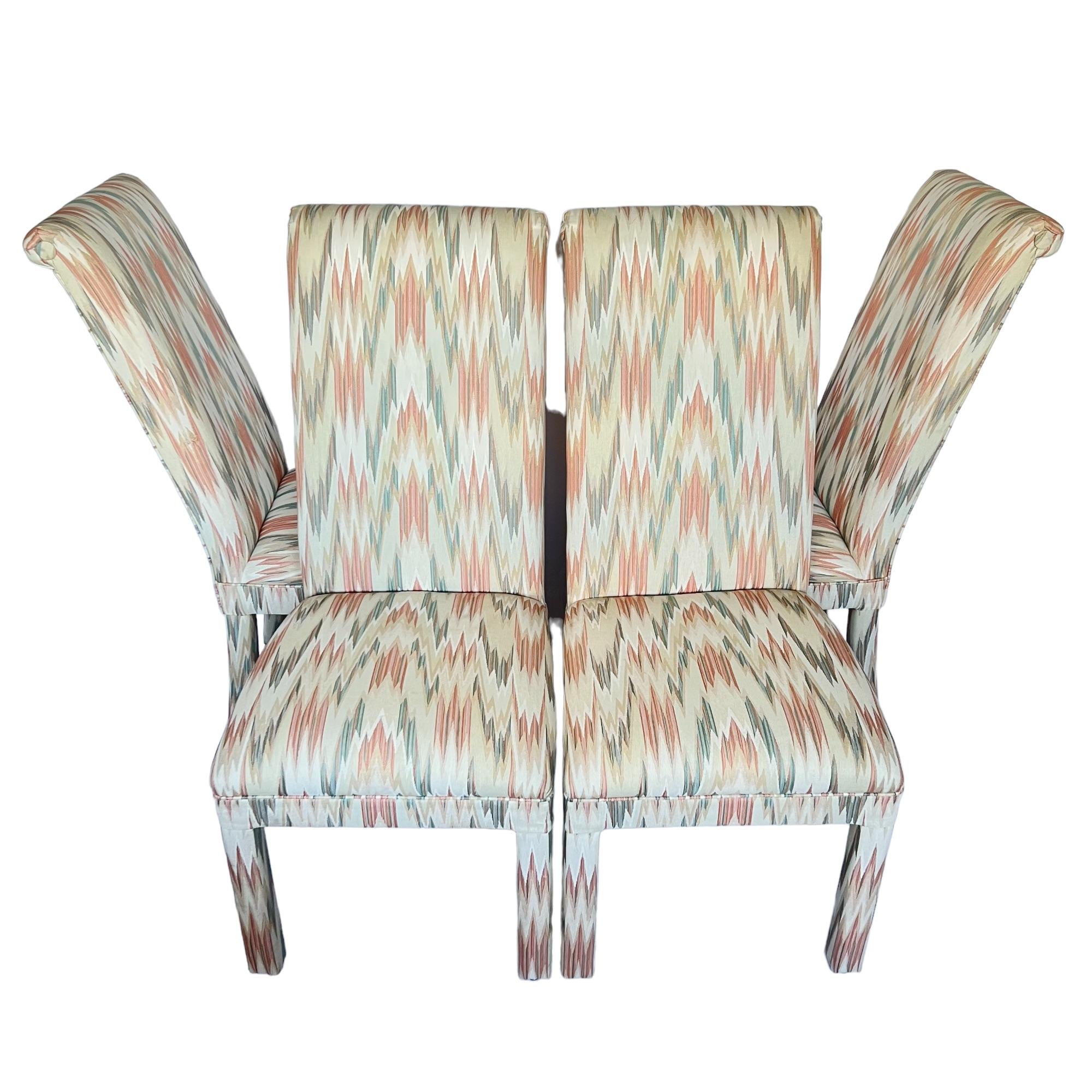 American 1980s Postmodern High Back Parsons Chairs, Set of 4 For Sale