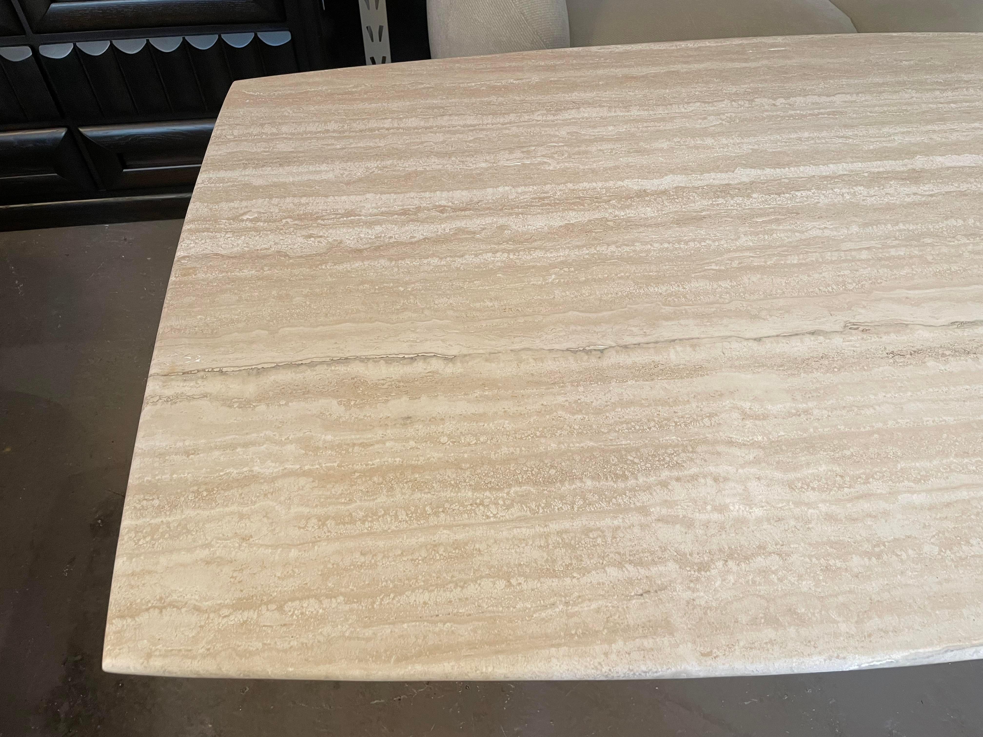 1980s Postmodern Honed Travertine Dining Table In Good Condition For Sale In Chicago, IL