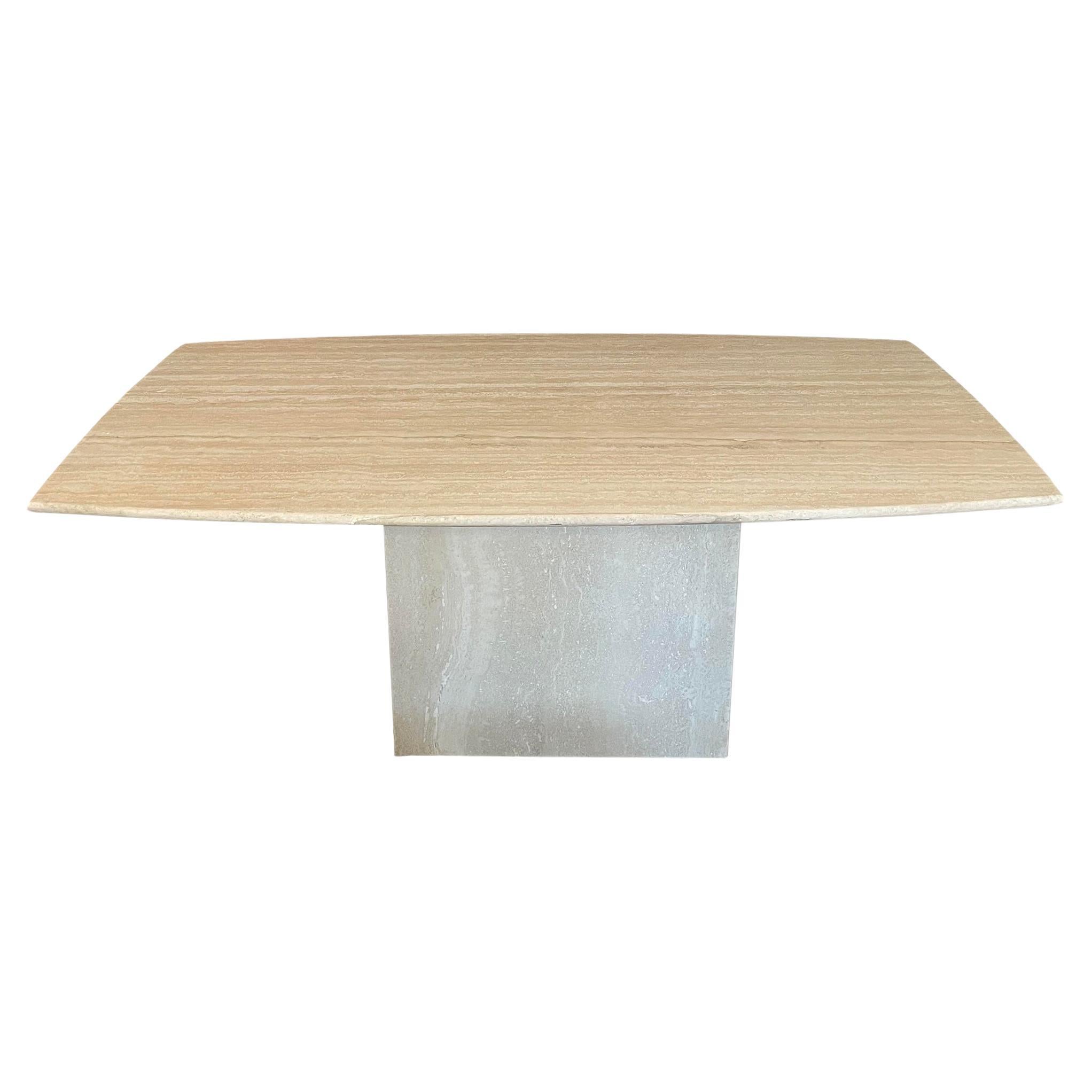 1980s Postmodern Honed Travertine Dining Table For Sale