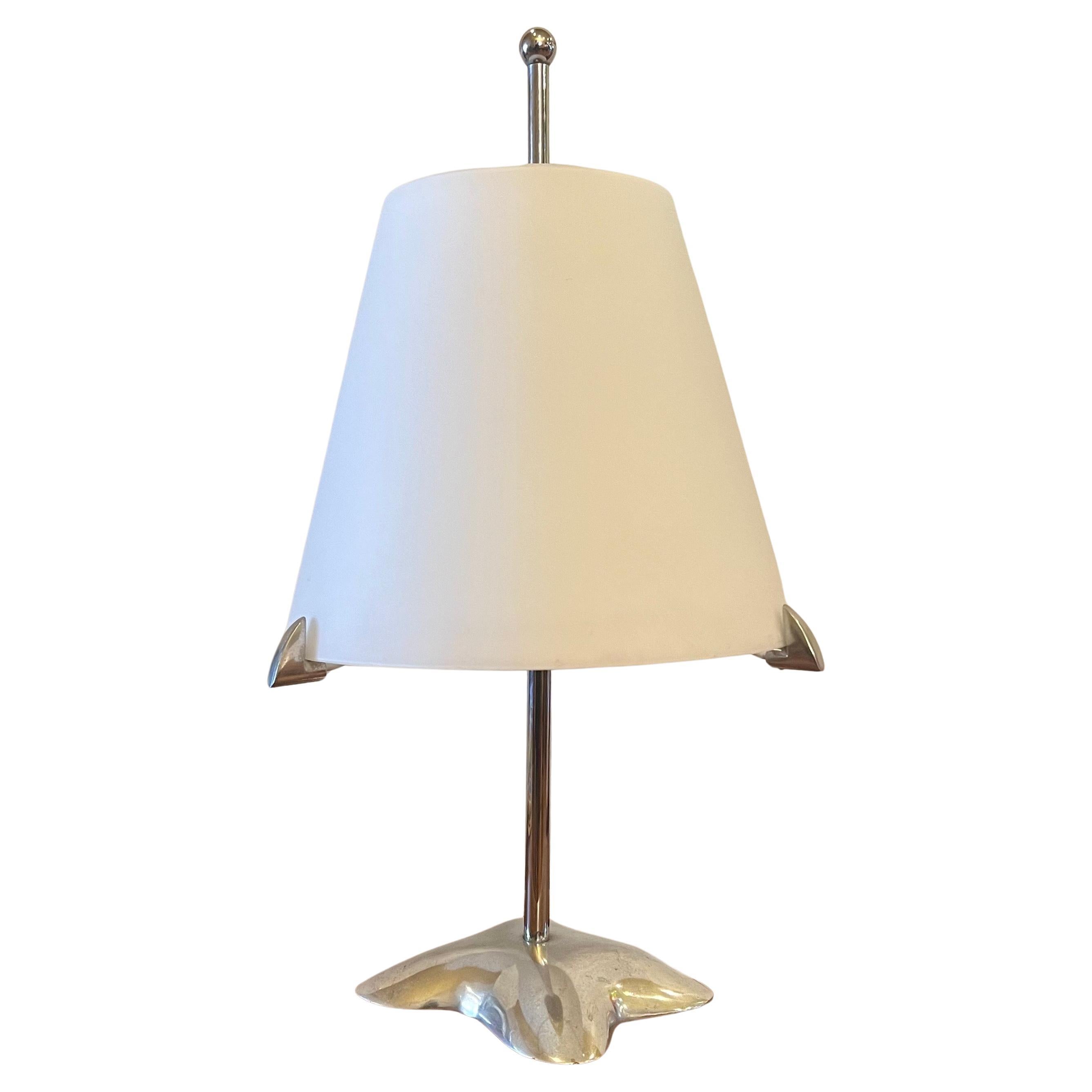1980's Postmodern Italia Table Lamp by Vetri Chrome & Glass Shade