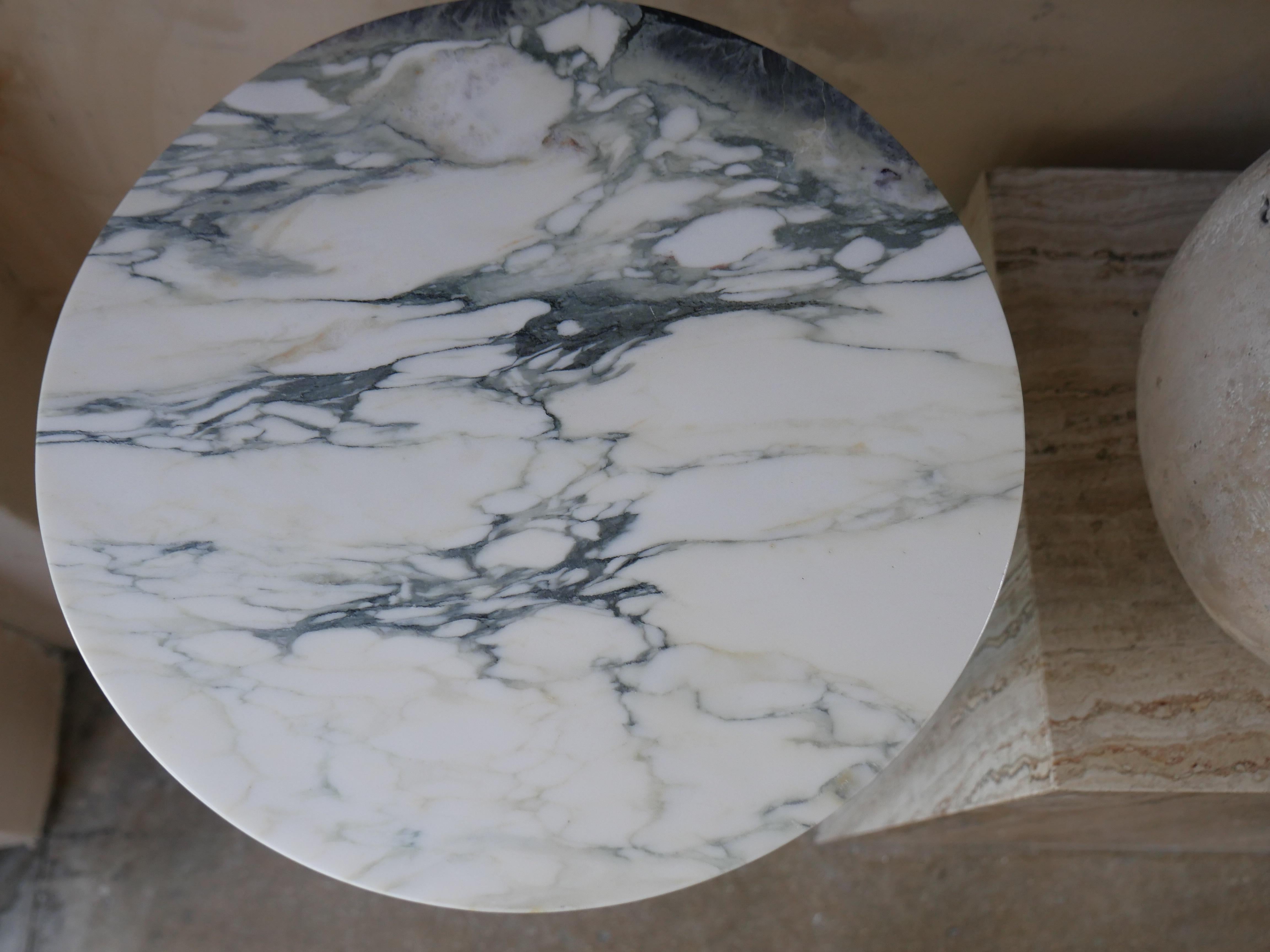 Late 20th Century 1980s Postmodern Italian Breccia Marble and Glass Geometric Pedestal For Sale