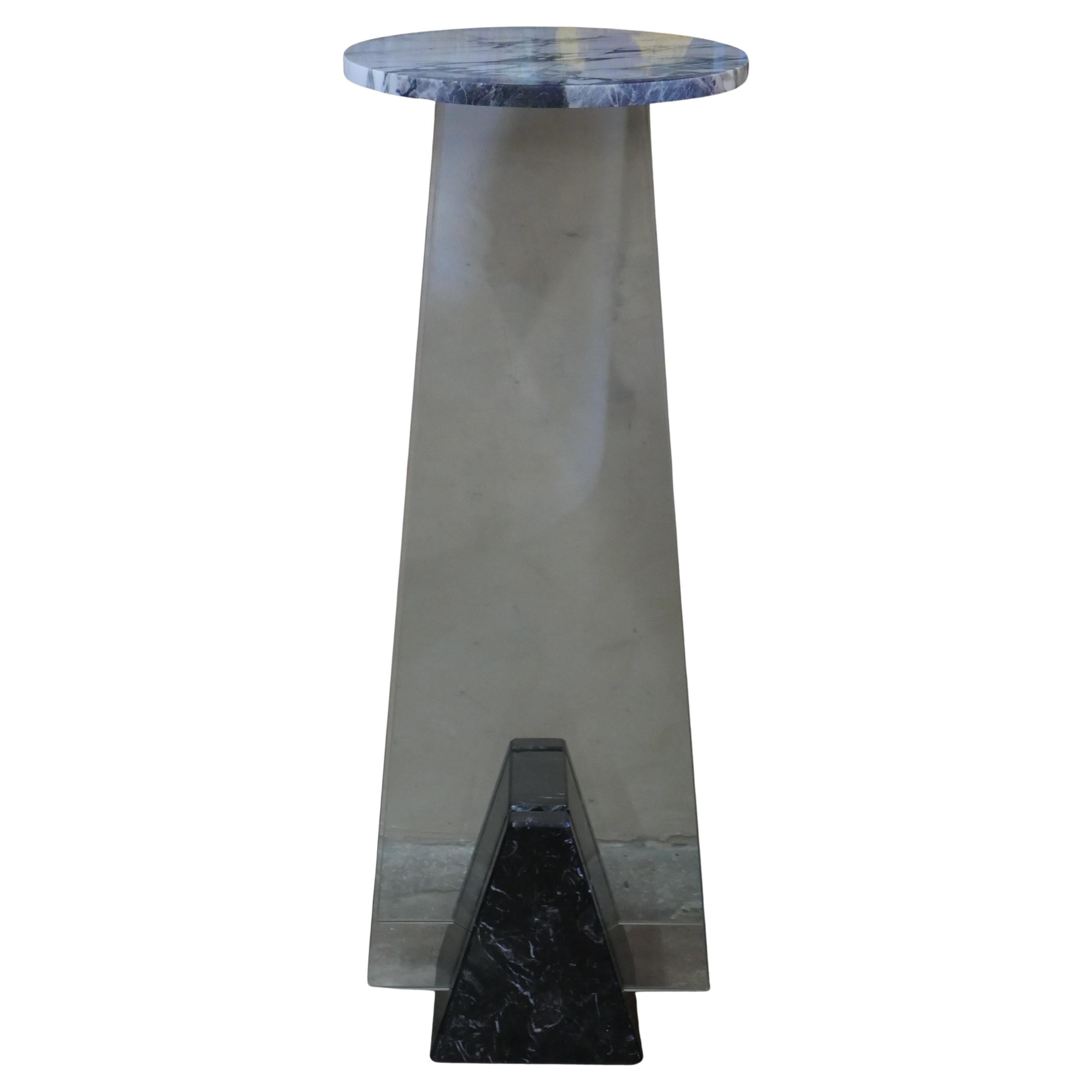 1980s Postmodern Italian Breccia Marble and Glass Geometric Pedestal