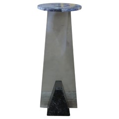 1980s Postmodern Italian Breccia Marble and Glass Geometric Pedestal