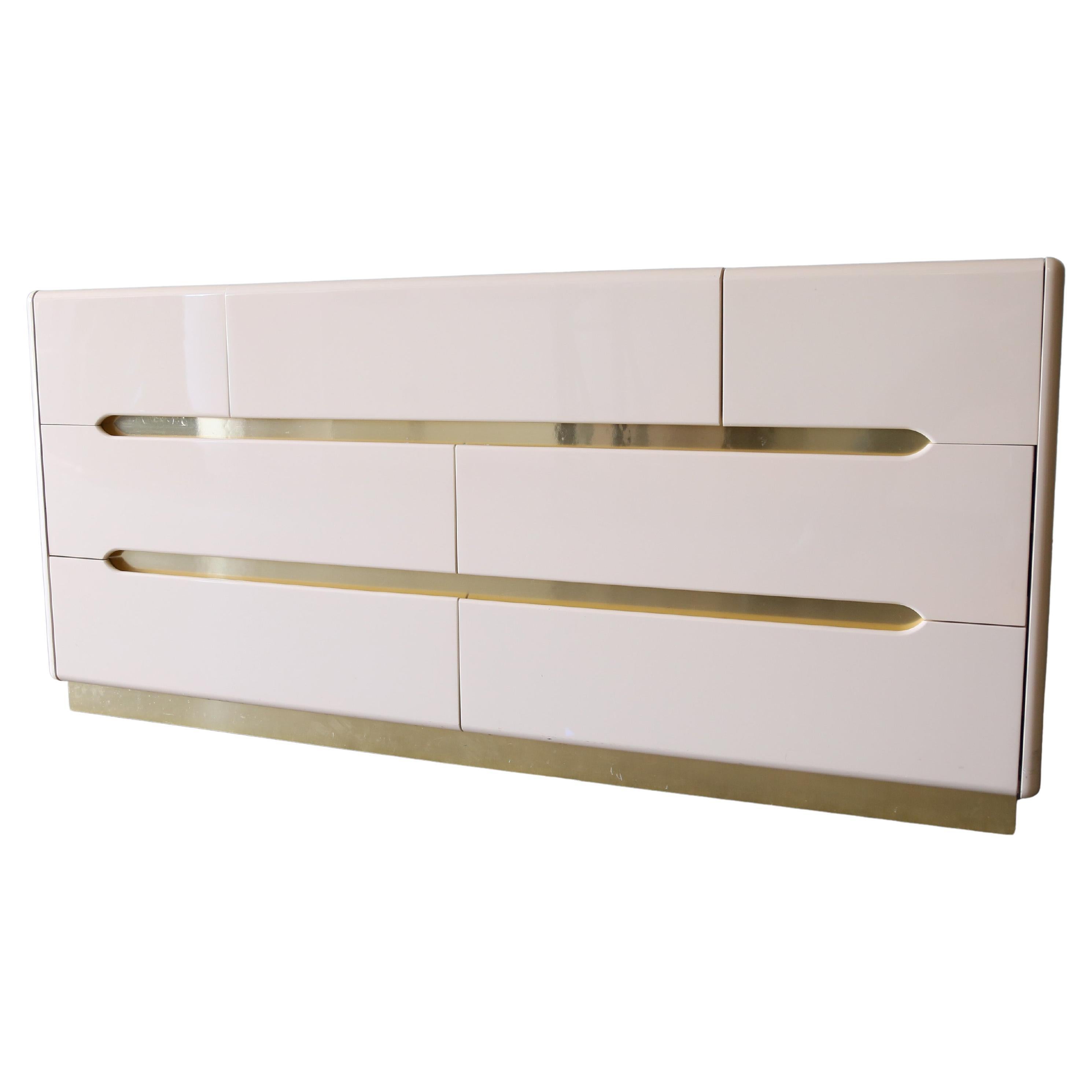 1980s Postmodern Italian Enamel Lacquer Brass Dresser possibly Lane For Sale