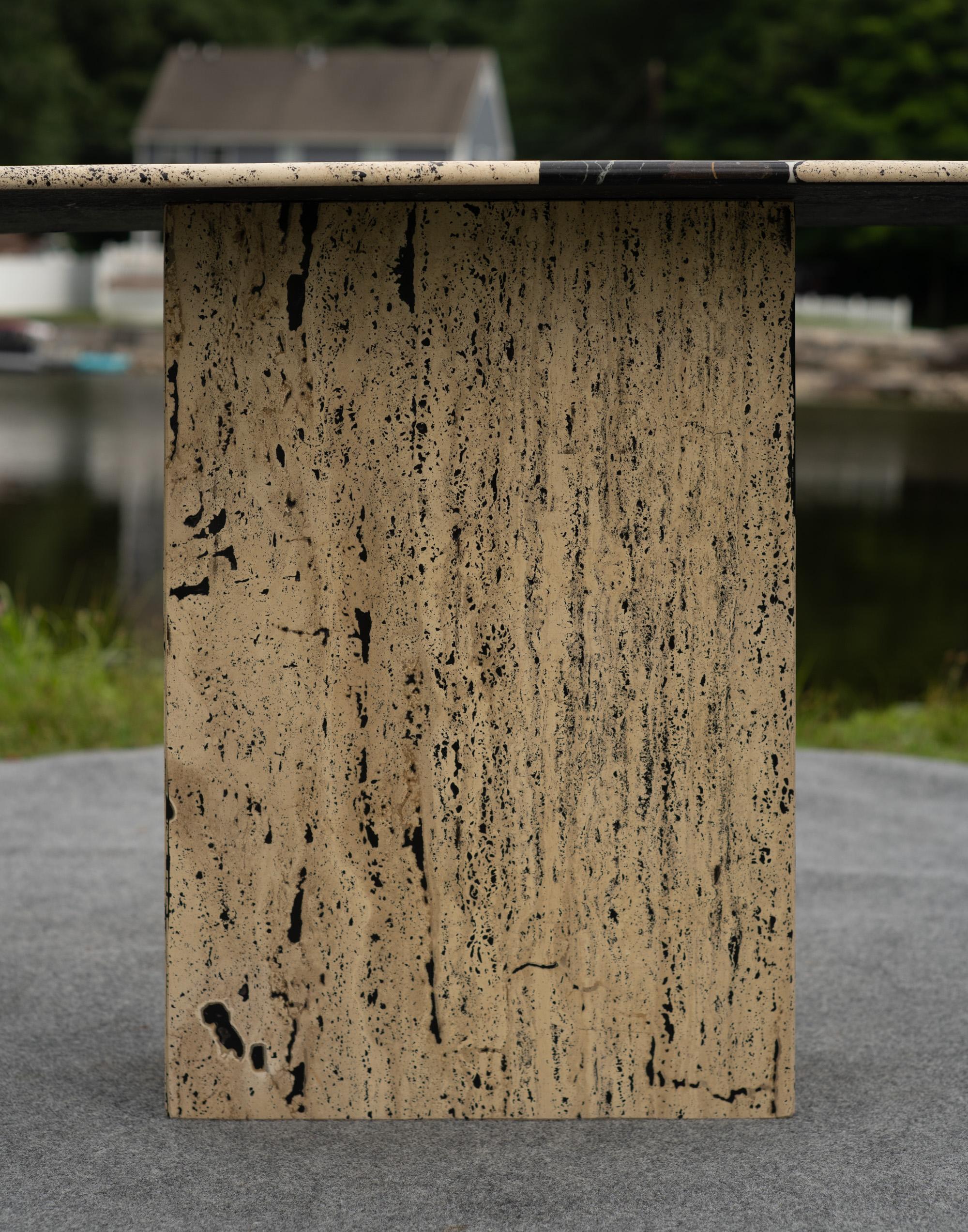 1980s Postmodern Italian Mixed Marble Inlay Travertine Console Table For Sale 5