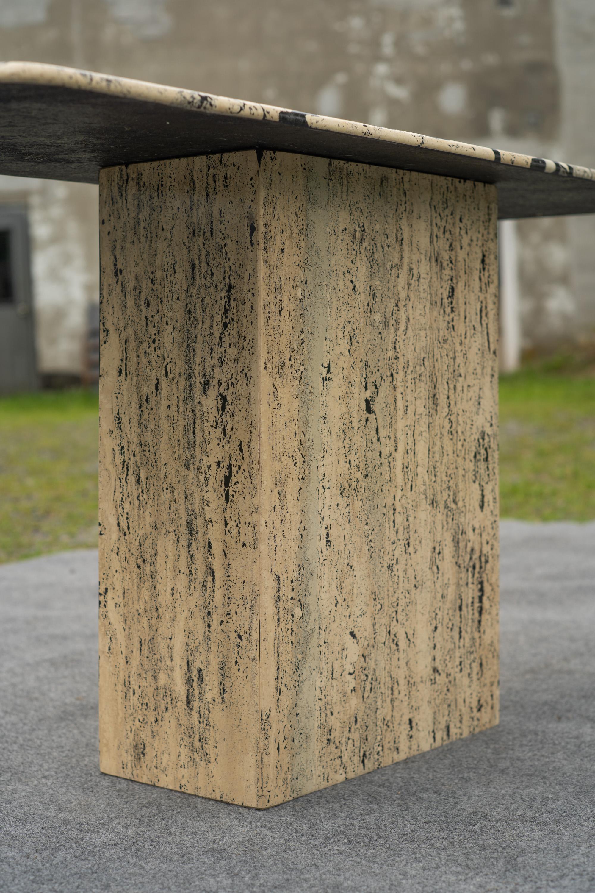 1980s Postmodern Italian Mixed Marble Inlay Travertine Console Table For Sale 6