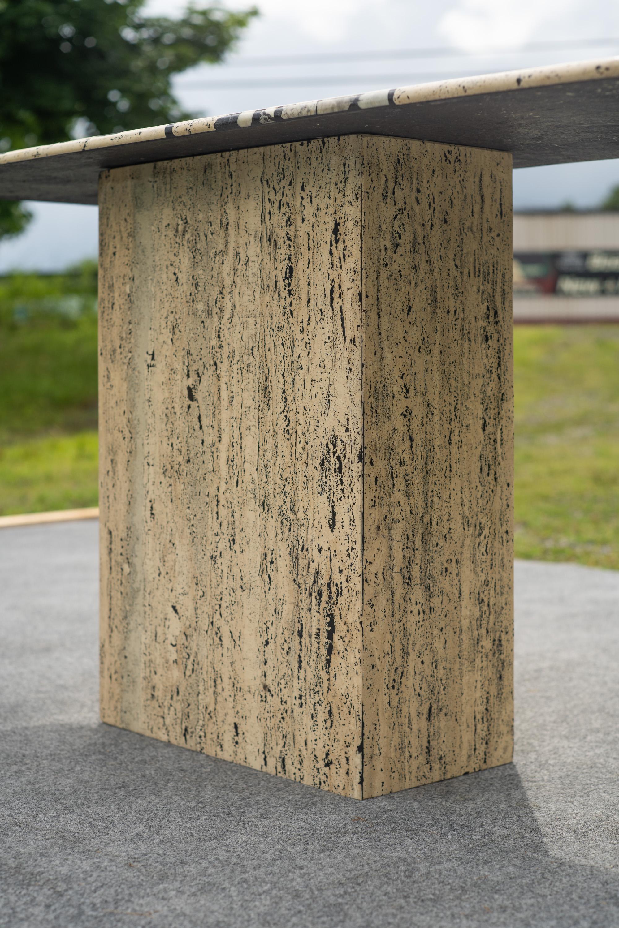 1980s Postmodern Italian Mixed Marble Inlay Travertine Console Table For Sale 7