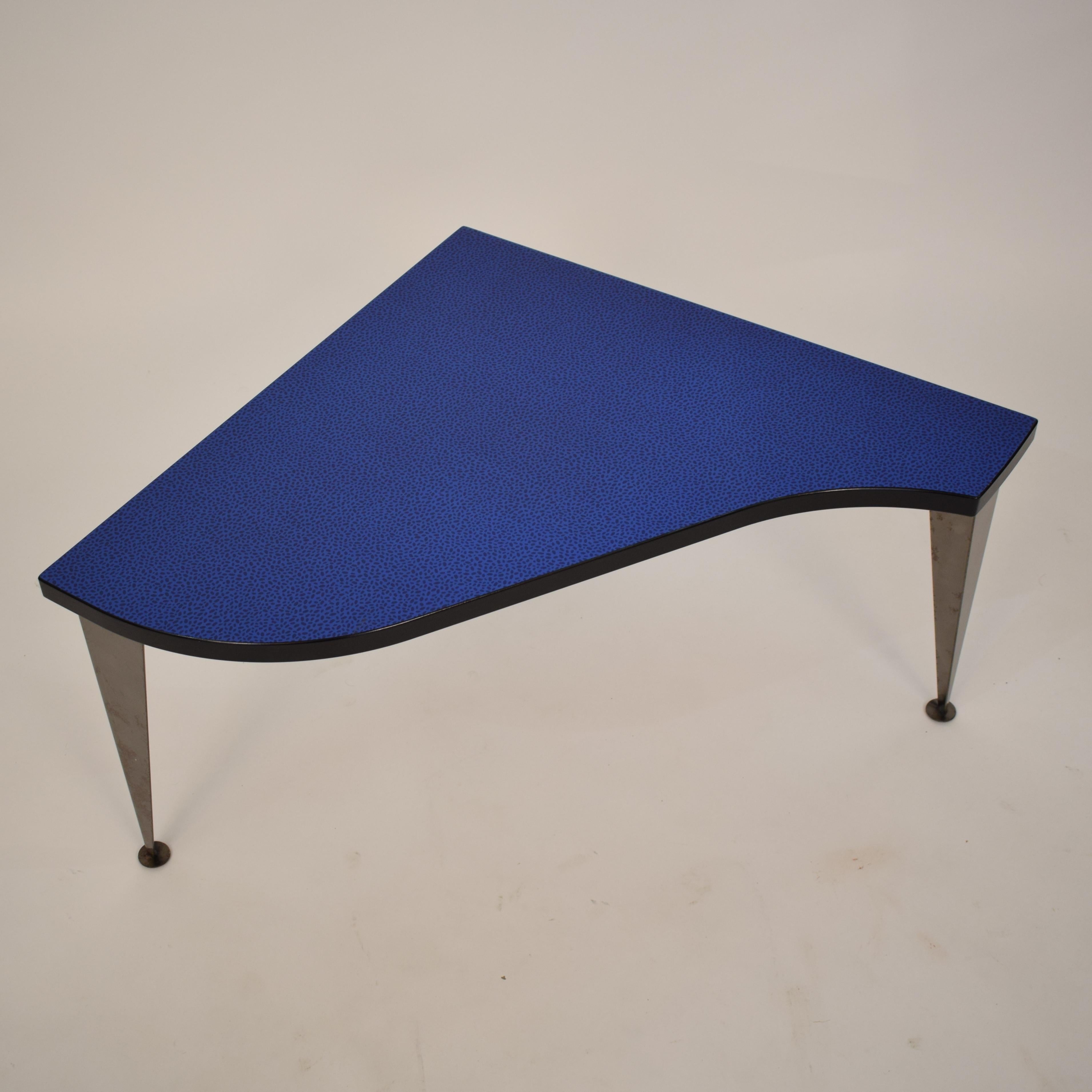 1980s Postmodern Italian Modern Blue, Silver, Black Memphis Group Coffee Table For Sale 1