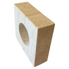 1980's Postmodern Italian Solid travertine Square in Circle Sculpture Object