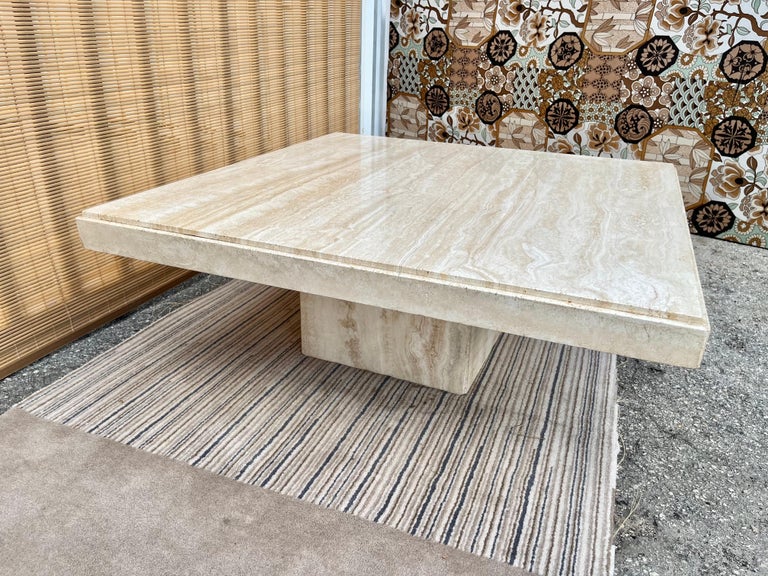 1980s Postmodern Italian Travertine Coffee Table by Stone Intentional, Italy For Sale 1