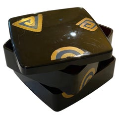 1980's Postmodern Japanese wood Lacquered Jewelry Trinket Box Memphis Era