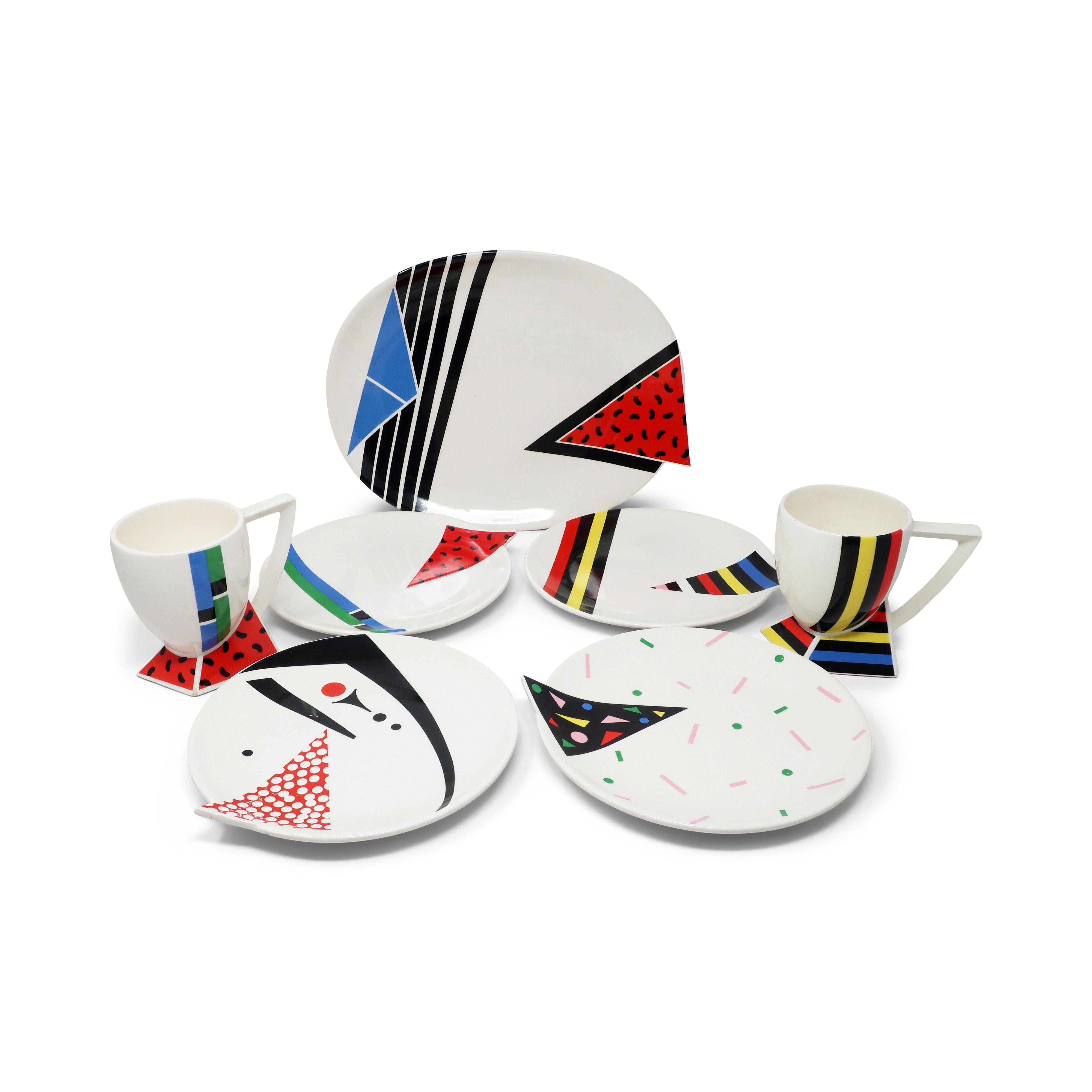 1980s Postmodern Kato Kogei Fujimori Alpha 3 Mugs and Plates - Set of 17 In Good Condition In Brooklyn, NY