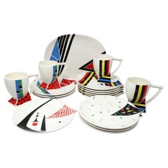 1980s Postmodern Kato Kogei Fujimori Alpha 3 Mugs and Plates - Set of 17