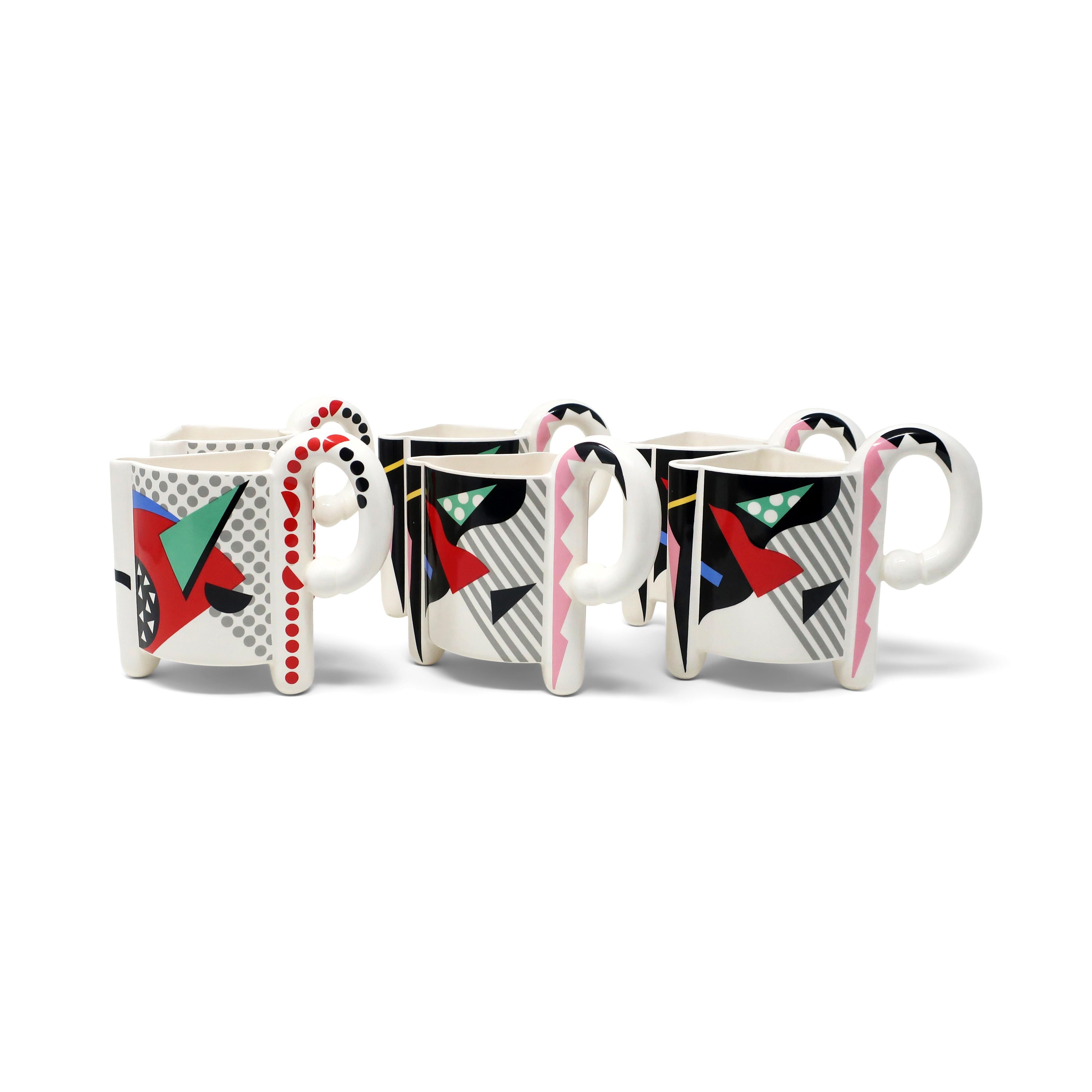 Post-Modern 1980s Postmodern Kato Kogei Fujimori Carnival Mugs - Set of 6 For Sale