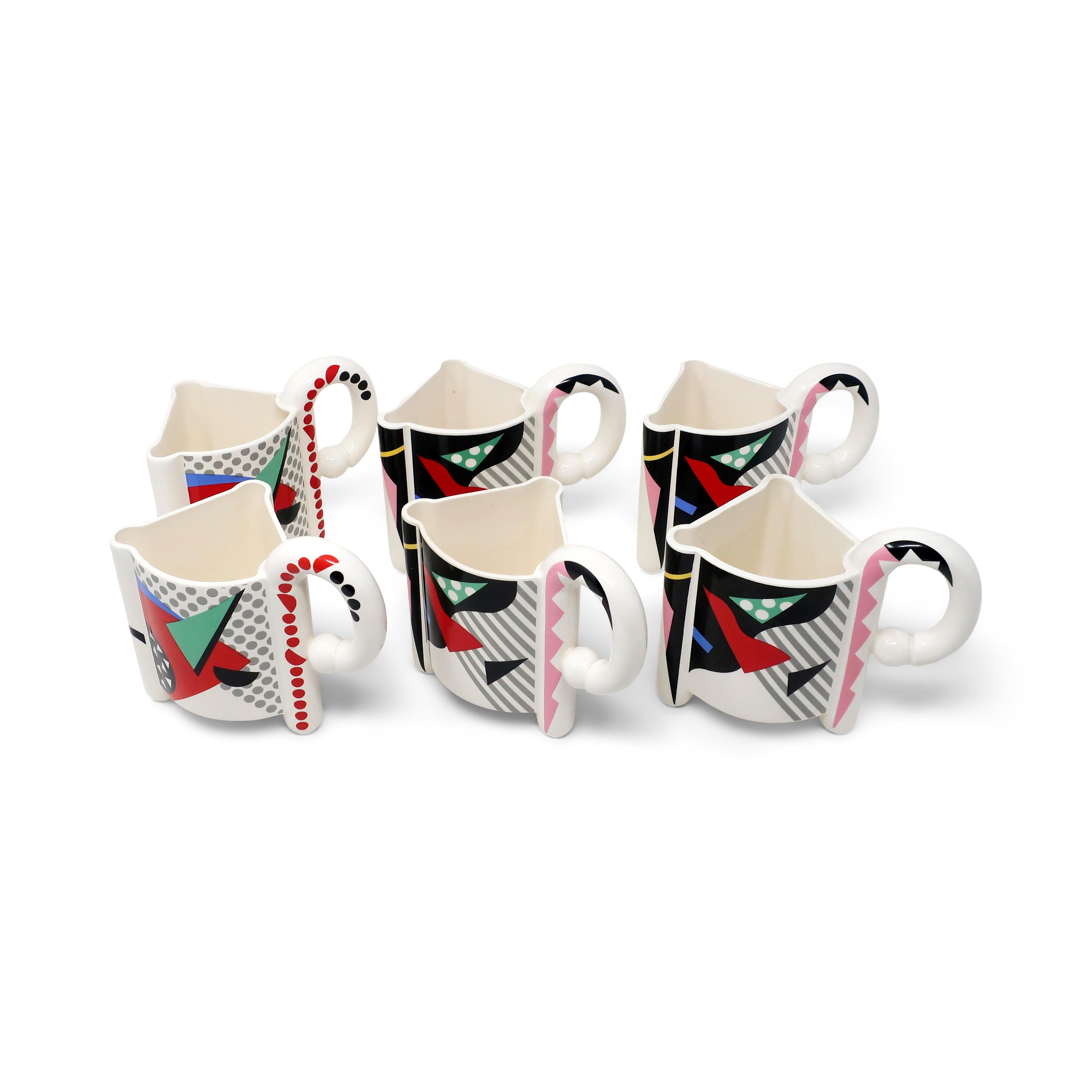 1980s Postmodern Kato Kogei Fujimori Carnival Mugs - Set of 6 In Good Condition For Sale In Brooklyn, NY